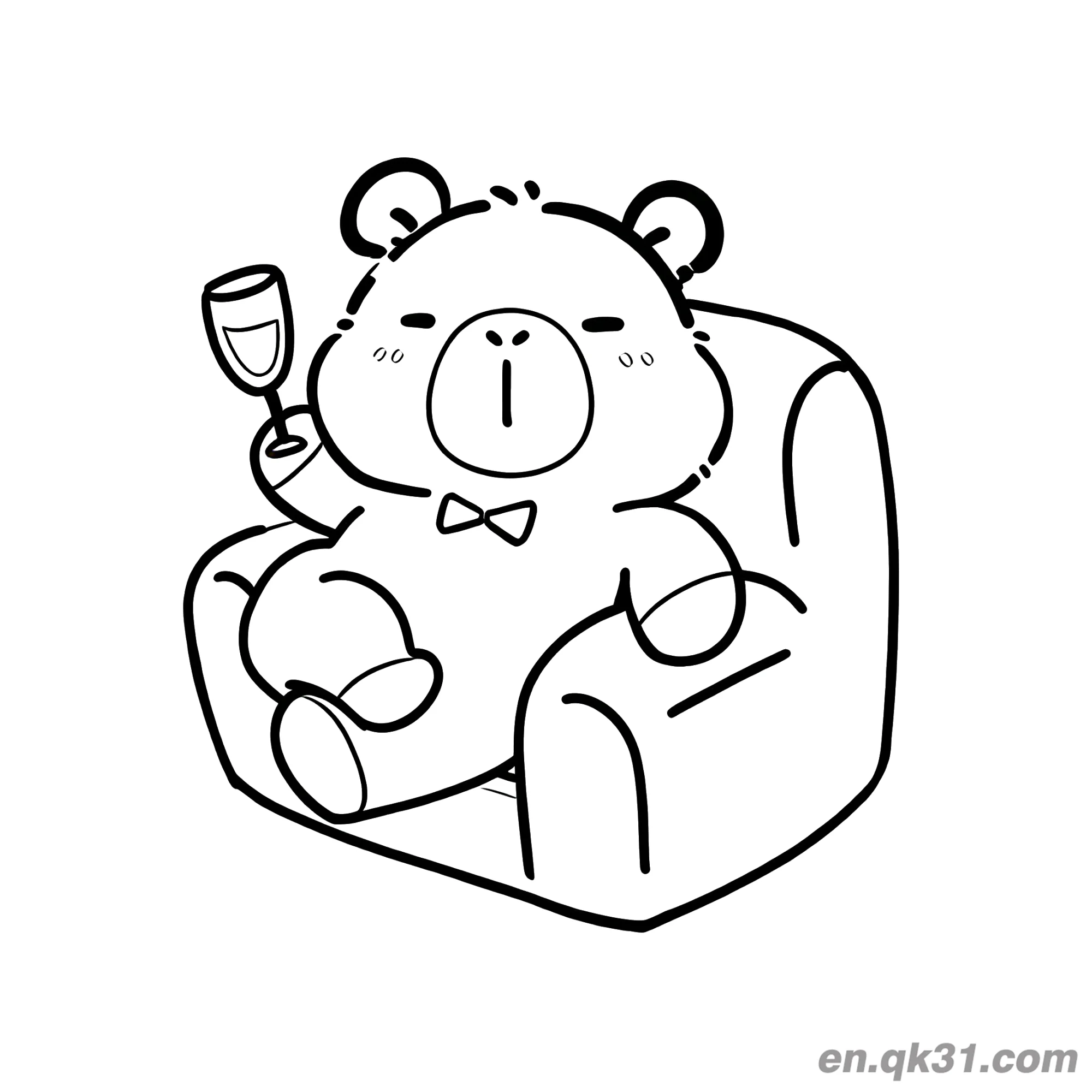免费 卡比巴拉在沙发上拿酒杯涂色页 简笔画涂色页