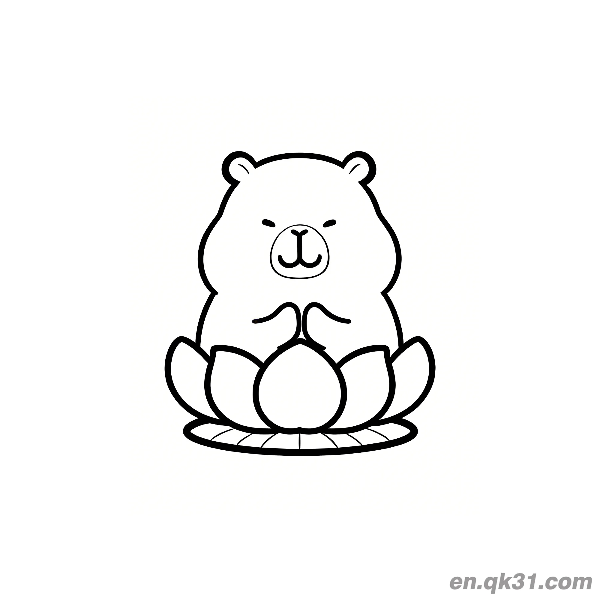 免费 冥想卡比巴拉在莲花上涂色页 简笔画涂色页