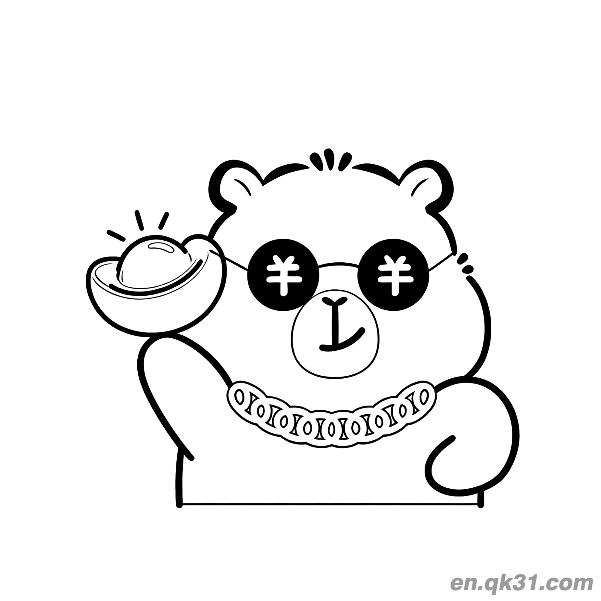 免费 富裕卡比巴拉戴眼镜拿金锭涂色页 简笔画涂色页