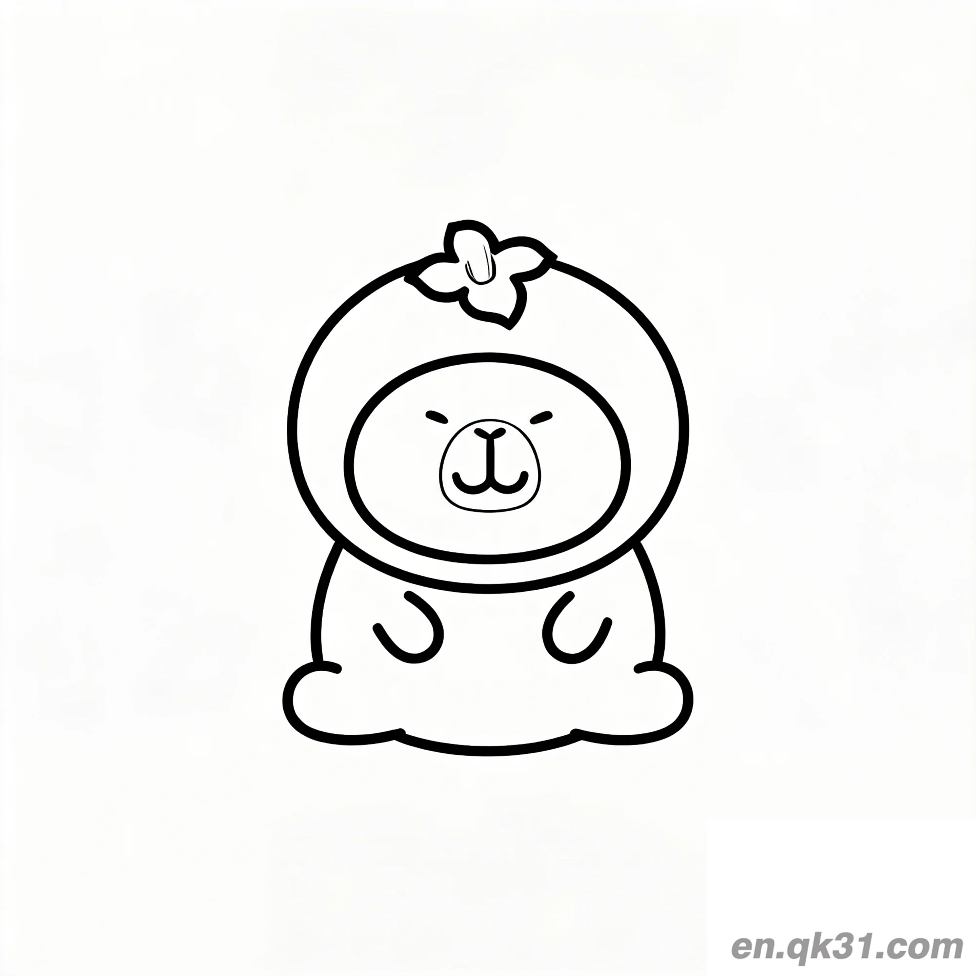 免费 圆形卡比巴拉穿橙色连帽衫涂色页 简笔画涂色页