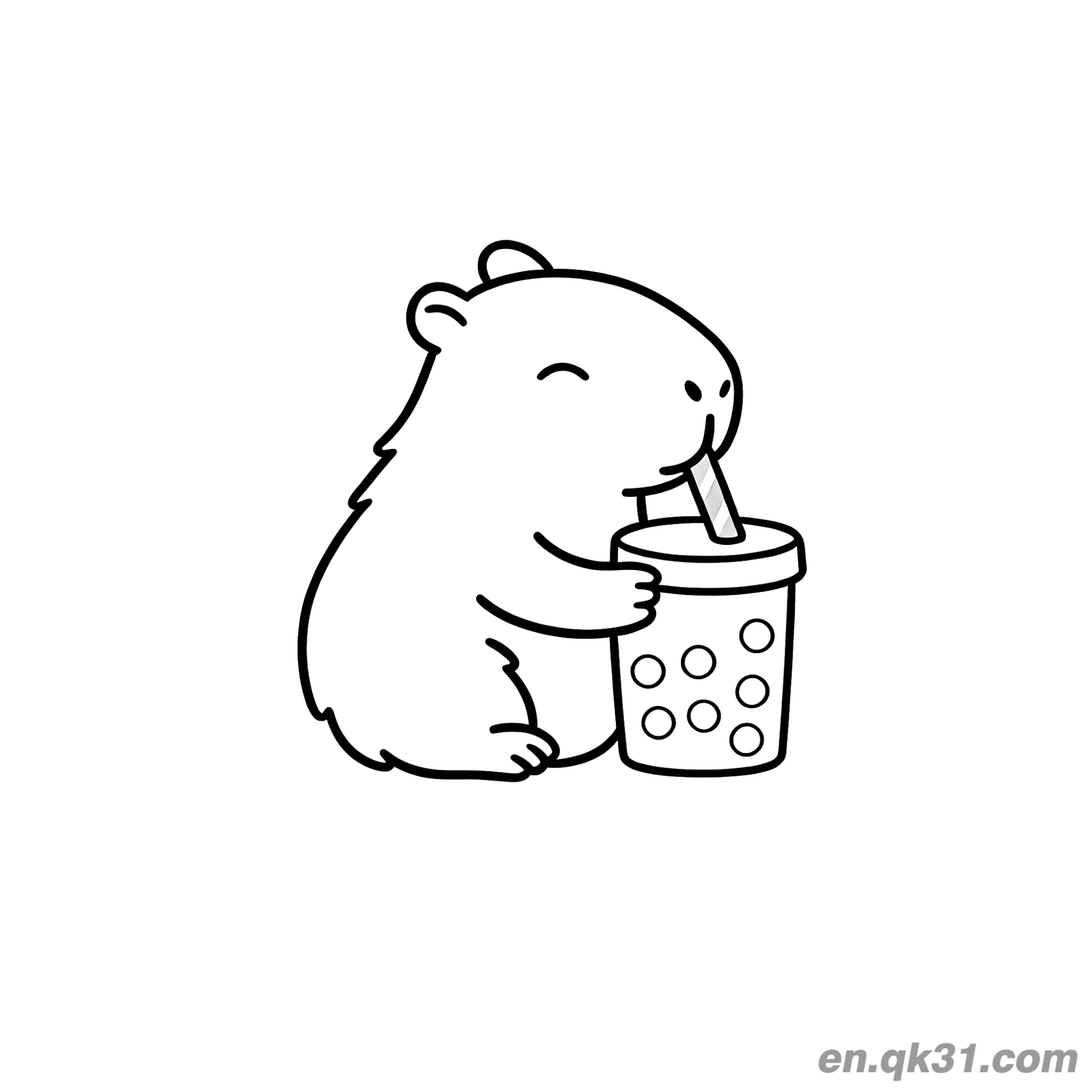 免费 侧面卡比巴拉喝珍珠奶茶涂色页 简笔画涂色页
