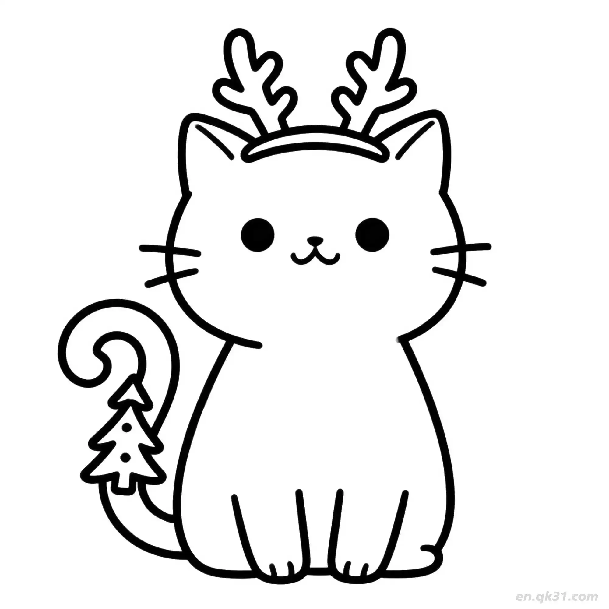 免费 圣诞猫 14简笔画 素描 涂鸦 - 免费可打印可爱猫 下载PDF 简笔画涂色页