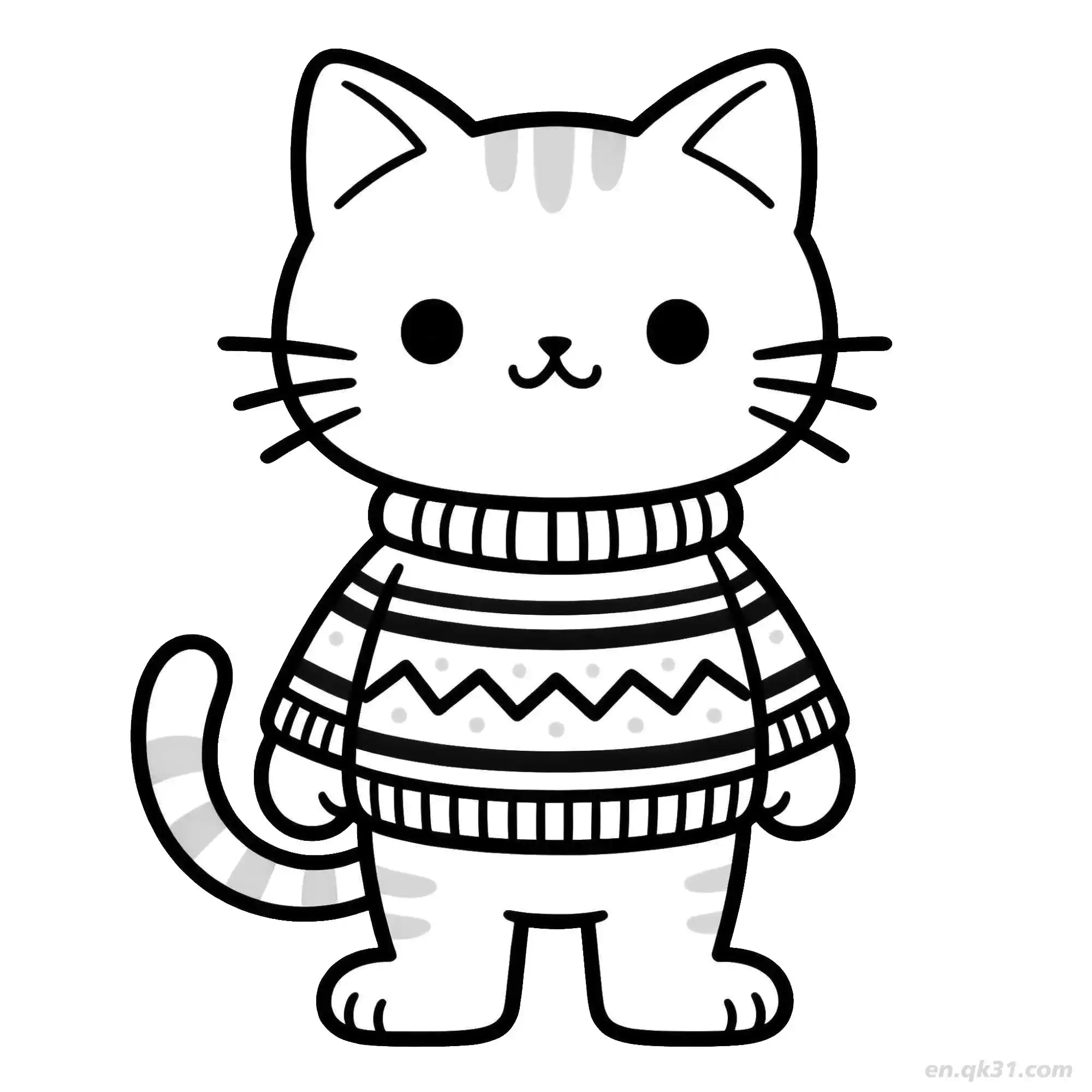 免费 圣诞猫 4简笔画 素描 涂鸦 - 免费可打印可爱猫 下载PDF 简笔画涂色页