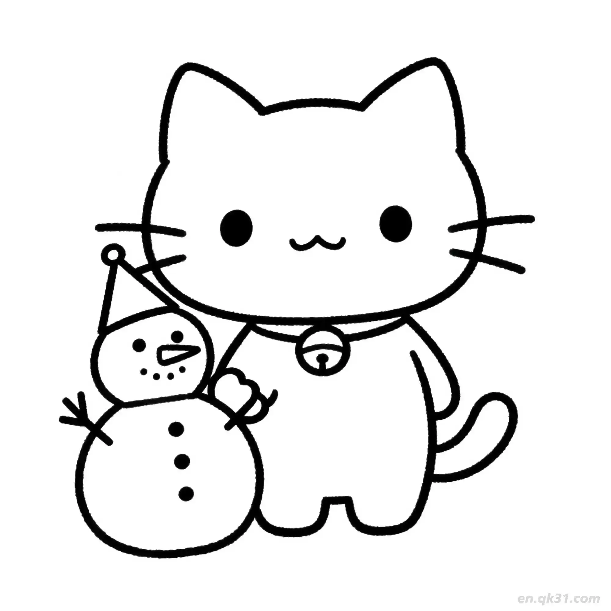 免费 圣诞猫 5简笔画 素描 涂鸦 - 免费可打印可爱猫 下载PDF 简笔画涂色页