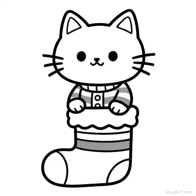 圣诞猫 7简笔画 素描 涂鸦 - 免费可打印可爱猫 下载PDF – 免费可打印简笔画涂色画