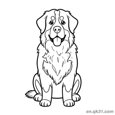正面坐姿长毛伯恩山犬简笔画涂色页 – 免费可打印简笔画涂色画