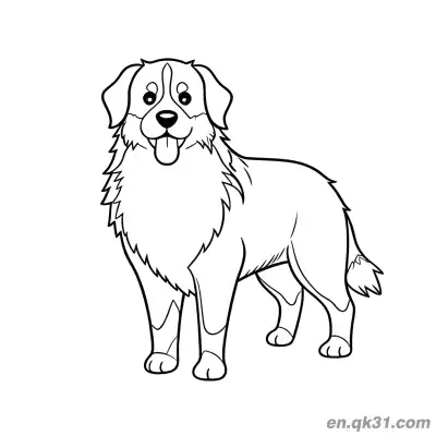 正面站姿吐舌头伯恩山犬简笔画涂色页 – 免费可打印简笔画涂色画