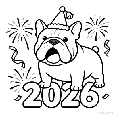 2026新年快乐狗 1简笔画 素描 涂鸦 - 免费可打印狗 下载PDF – 免费可打印简笔画涂色画