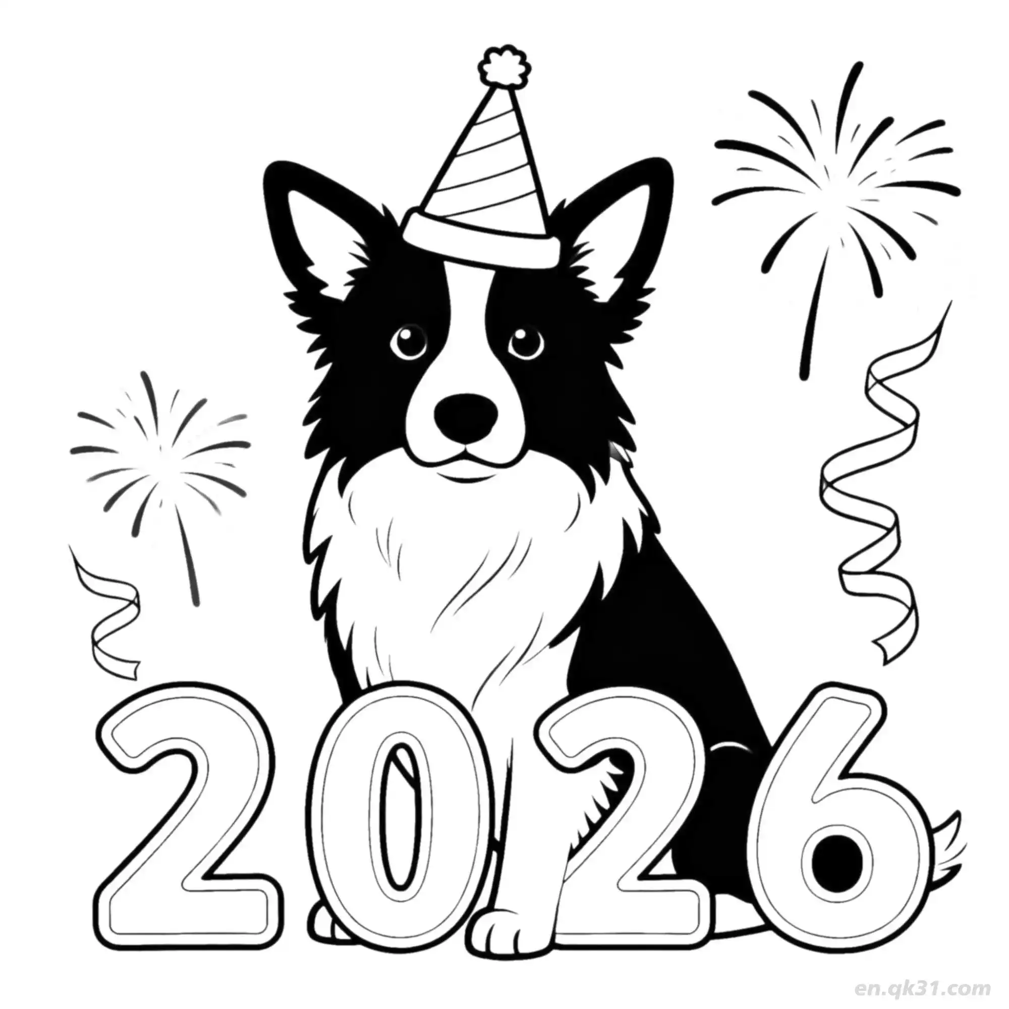 免费 2026新年快乐狗 10简笔画 素描 涂鸦 - 免费可打印狗 下载PDF 简笔画涂色页
