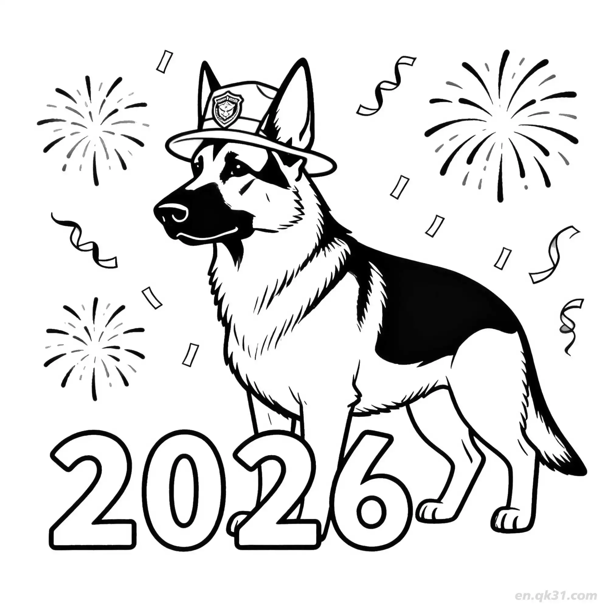 免费 2026新年快乐狗 9简笔画 素描 涂鸦 - 免费可打印狗 下载PDF 简笔画涂色页