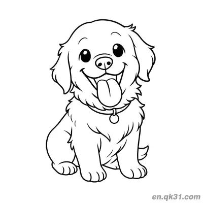 卡通奇比金毛寻回犬幼犬带项圈简笔画涂色页 – 免费可打印简笔画涂色画