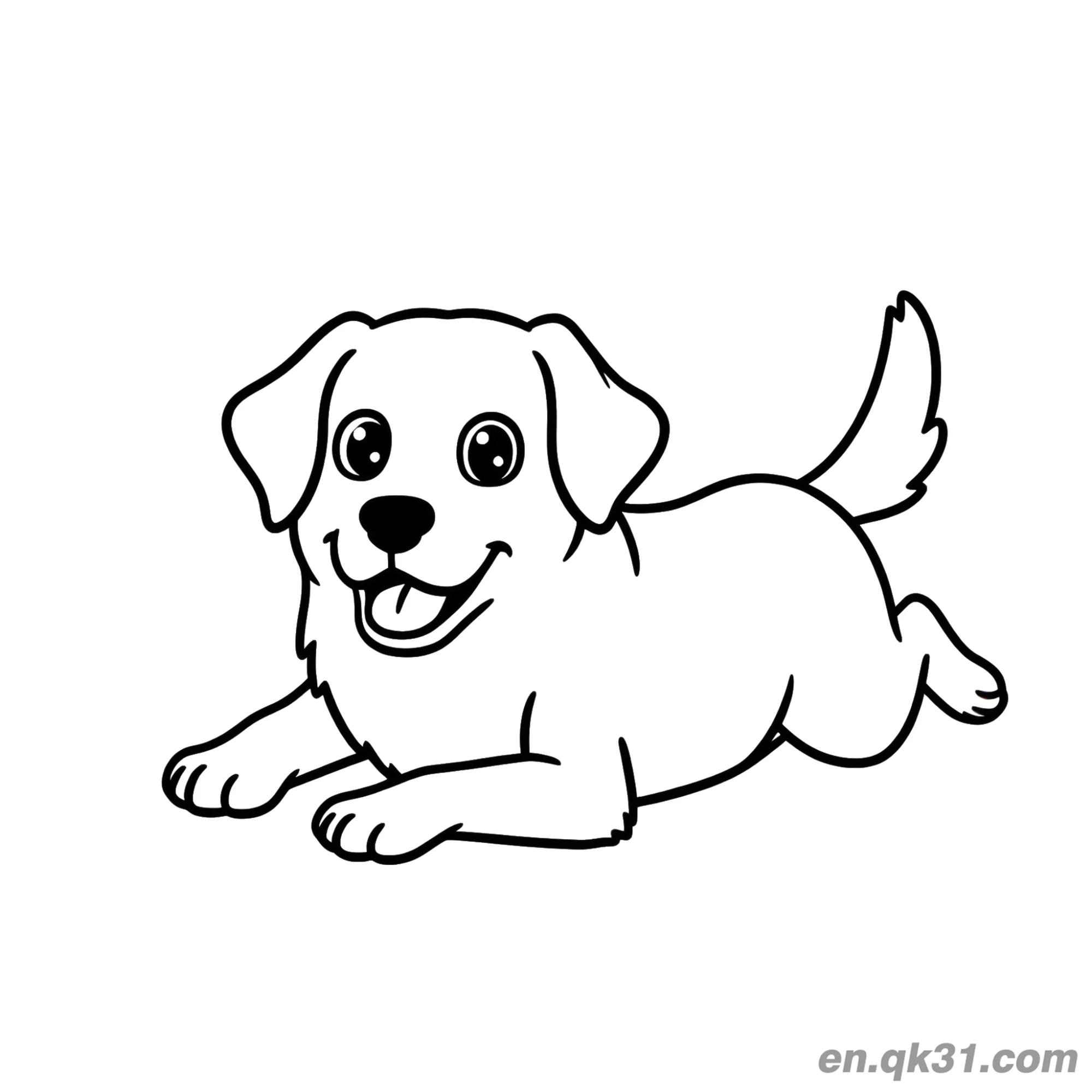 免费 卡通奔跑的金毛寻回犬幼犬简笔画涂色页 简笔画涂色页