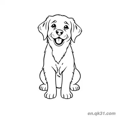 卡通坐着的金毛寻回犬极简线条艺术简笔画涂色页 – 免费可打印简笔画涂色画