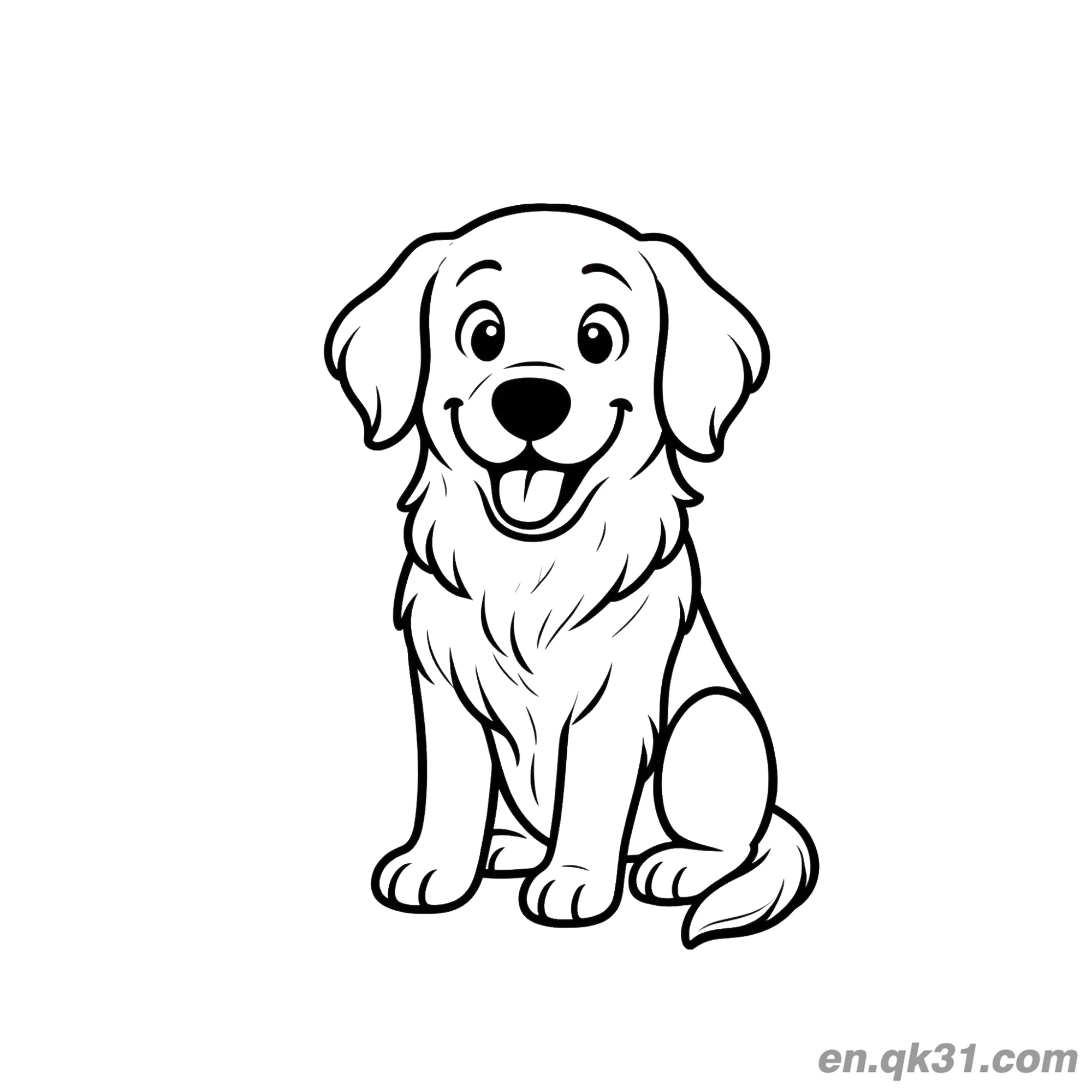 免费 卡通微笑的金毛寻回犬幼犬圆脸简笔画涂色页 简笔画涂色页