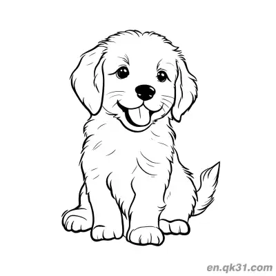 可爱的毛茸茸的金毛寻回犬幼犬可爱细节简笔画涂色页 – 免费可打印简笔画涂色画