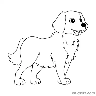 侧面的金毛寻回犬幼犬卡通毛茸茸简笔画涂色页 – 免费可打印简笔画涂色画