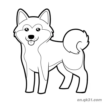 卡通柴犬吐舌微笑幼儿简笔画涂色页 – 免费可打印简笔画涂色画