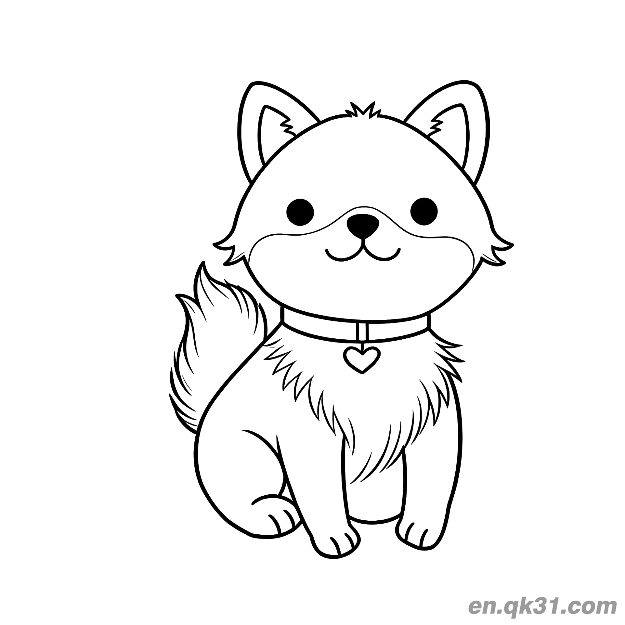 免费 戴心形项圈的可爱博美犬儿童简笔画涂色页 简笔画涂色页