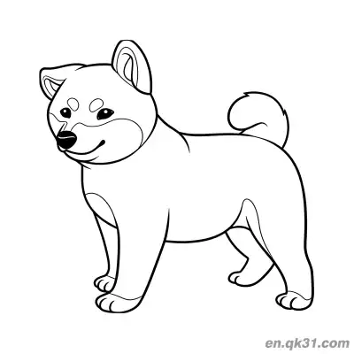 温和侧视站立柴犬简笔画涂色页平静 – 免费可打印简笔画涂色画