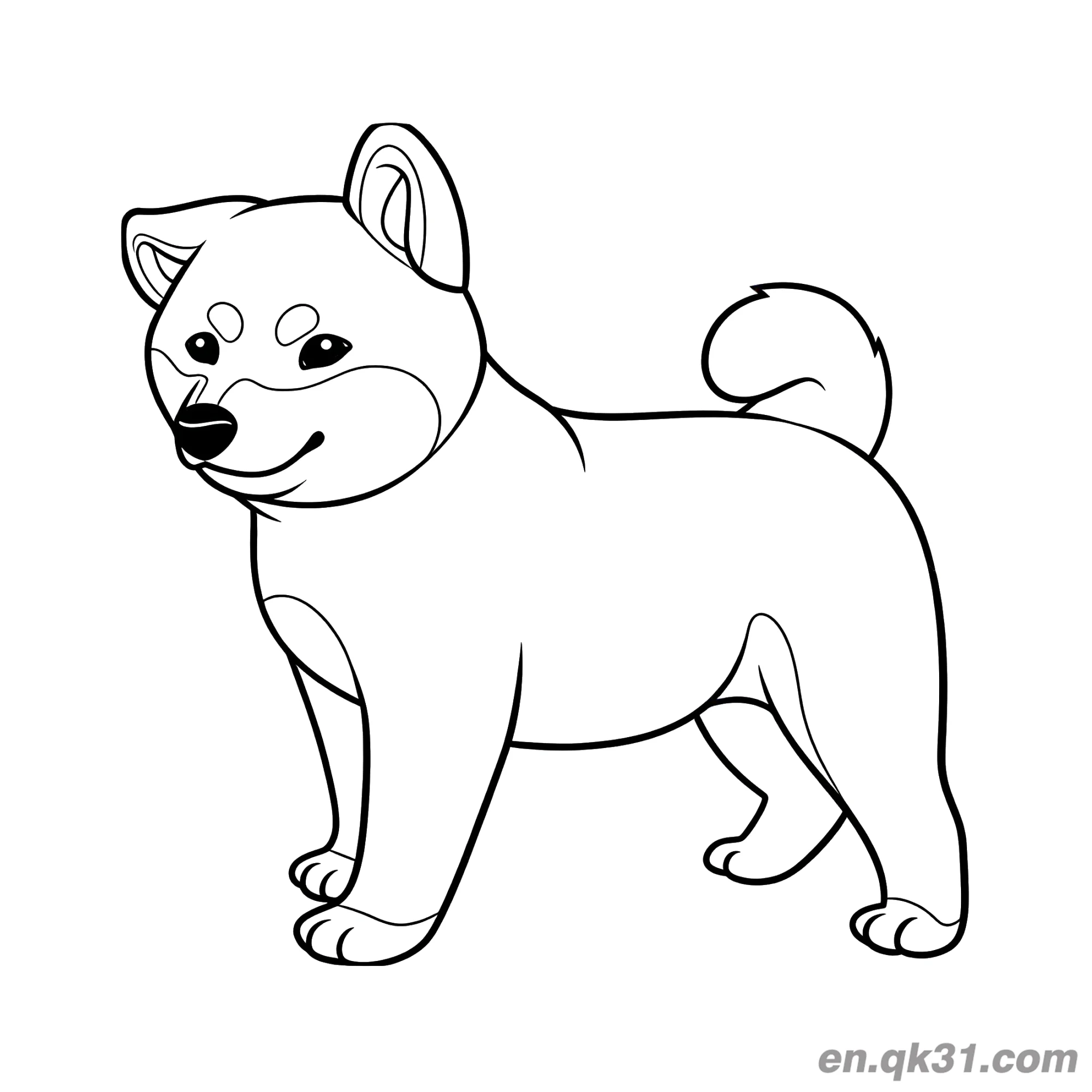免费 温和侧视站立柴犬简笔画涂色页平静 简笔画涂色页