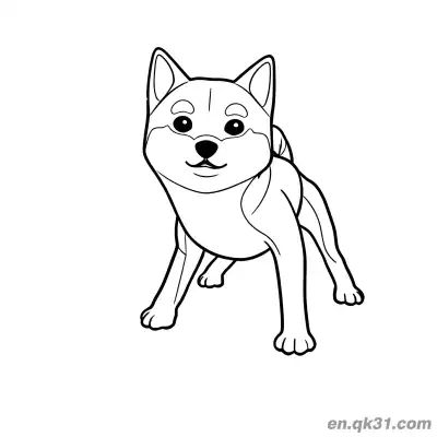 活泼大步走的柴犬简笔画涂色页活力设计 – 免费可打印简笔画涂色画