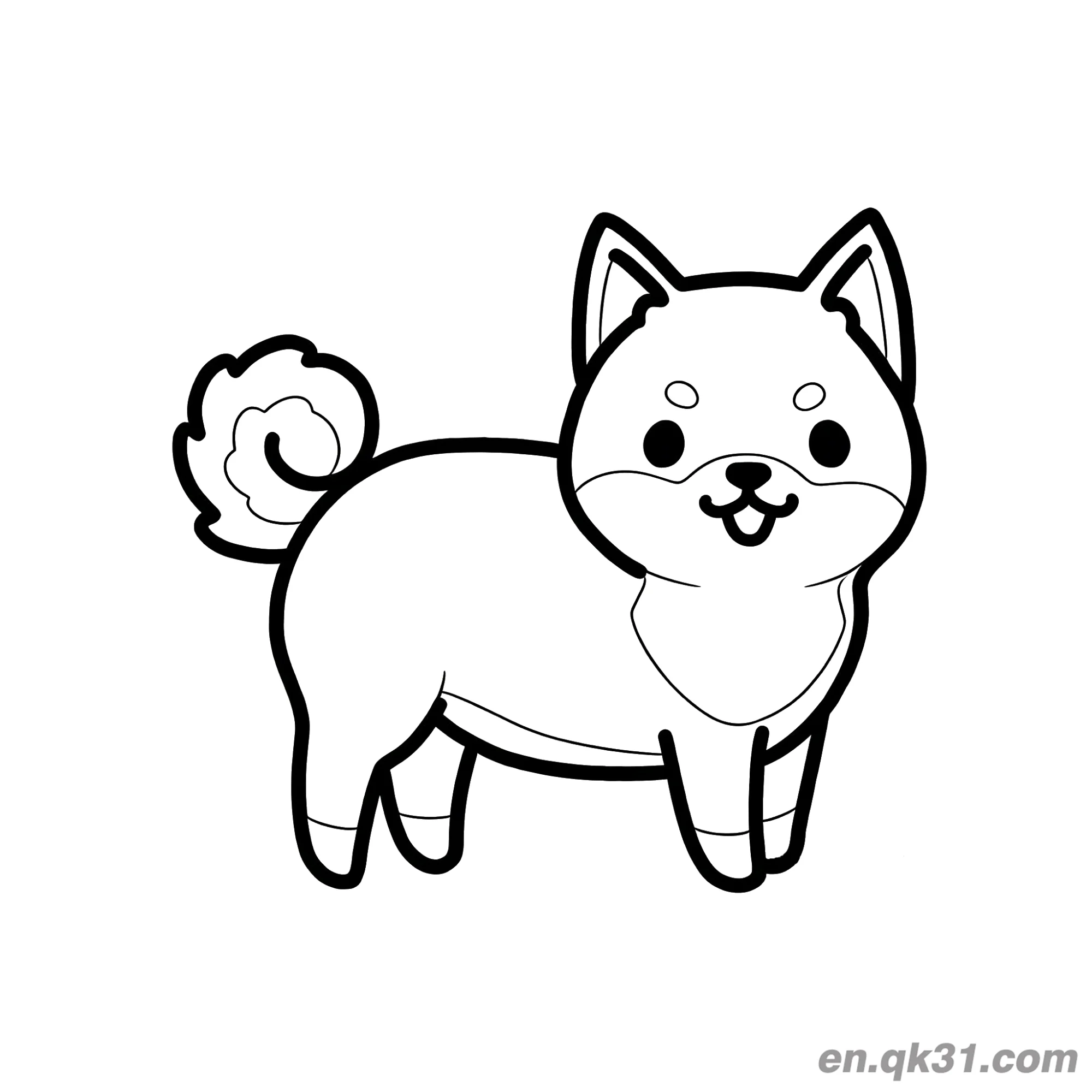 免费 圆润Chibi柴犬云朵尾巴简笔画涂色页 简笔画涂色页