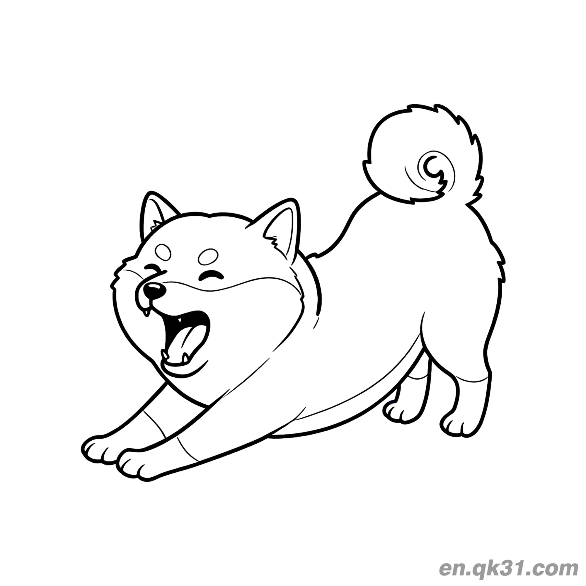 免费 伸展打哈欠的柴犬简笔画涂色页困倦设计 简笔画涂色页