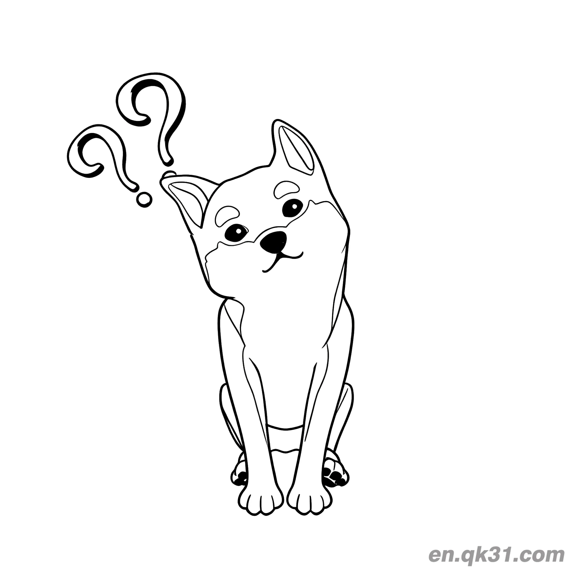 免费 歪头困惑的柴犬初学者简易简笔画涂色页 简笔画涂色页