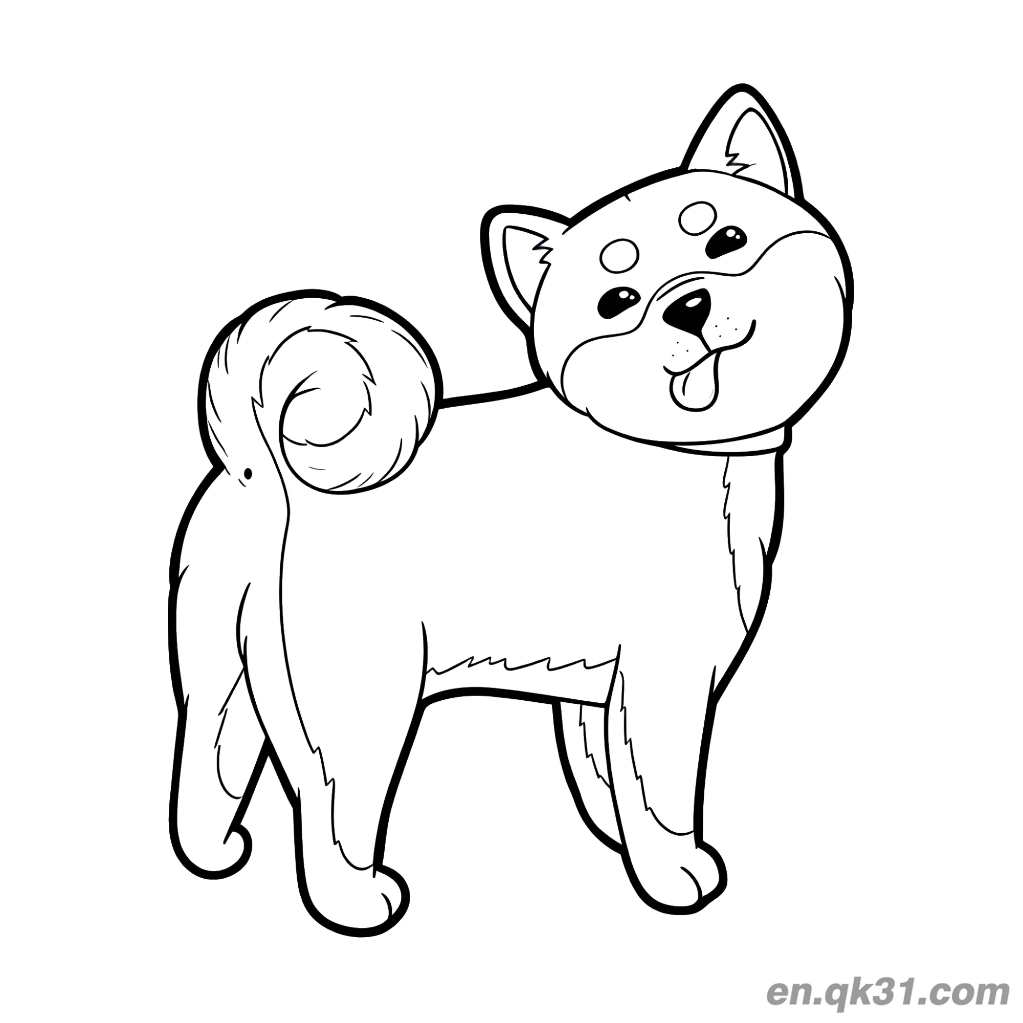免费 吐舌调皮脸的柴犬儿童趣味简笔画涂色页 简笔画涂色页