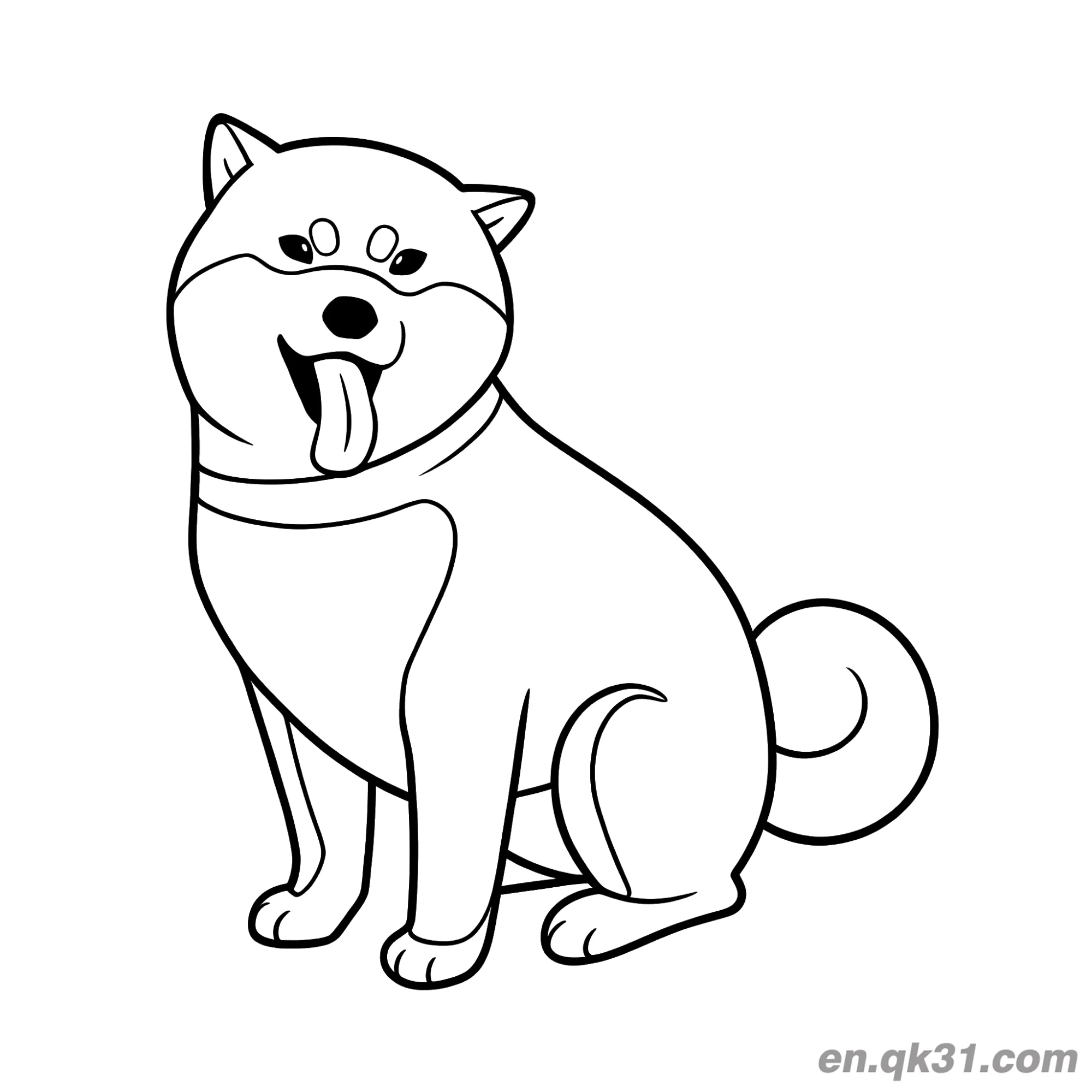 免费 吐舌微笑坐姿柴犬简笔画涂色页可打印 简笔画涂色页
