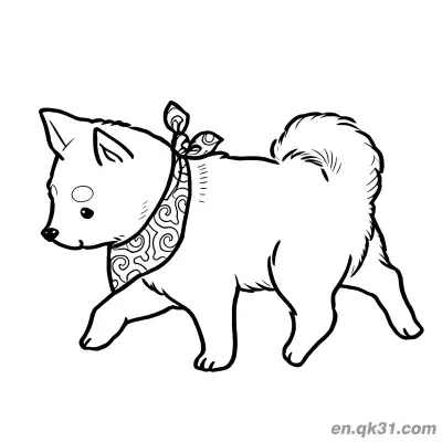戴图案围巾散步的柴犬时尚简笔画涂色页 – 免费可打印简笔画涂色画