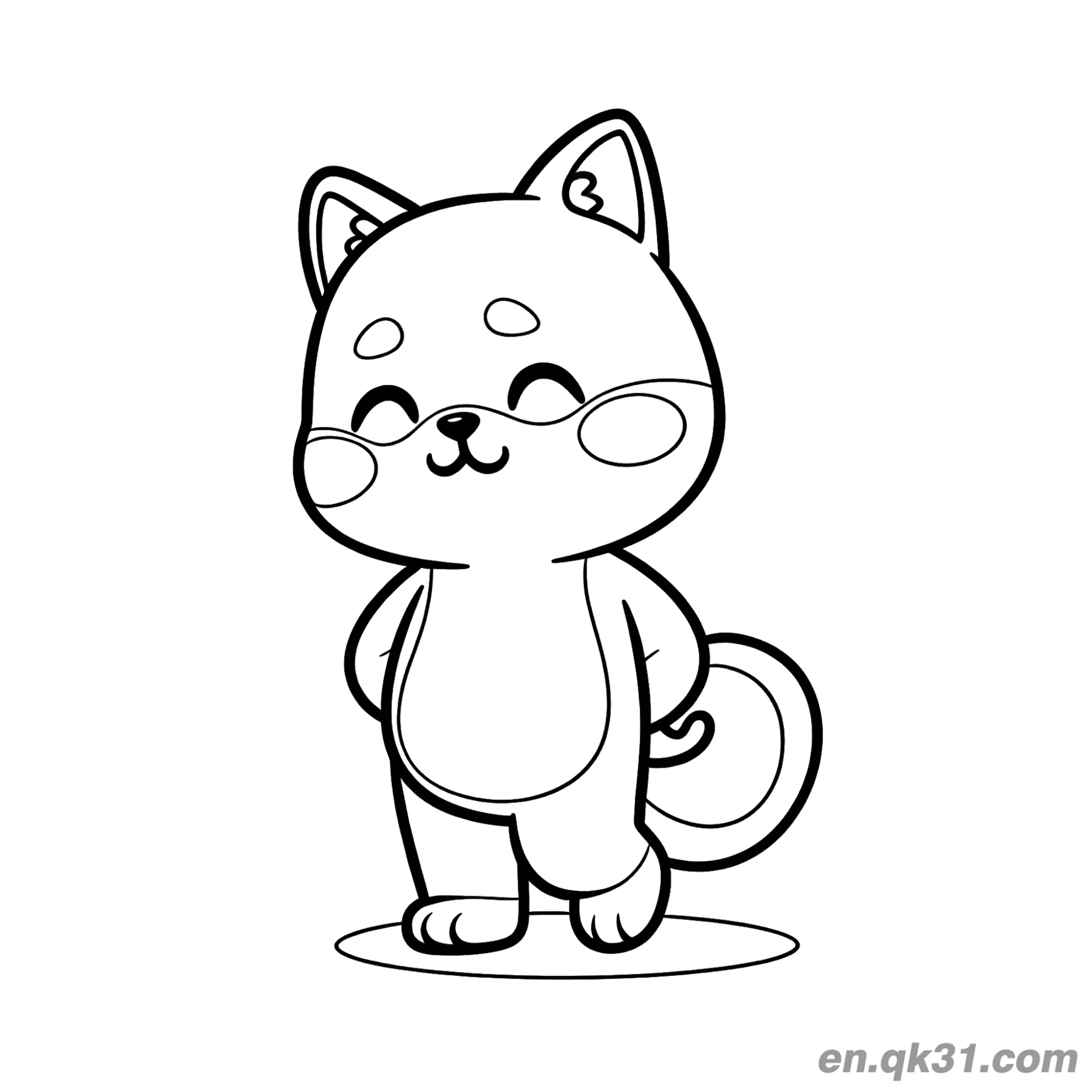 免费 害羞的Chibi柴犬叉腰姿势简笔画涂色页超萌 简笔画涂色页