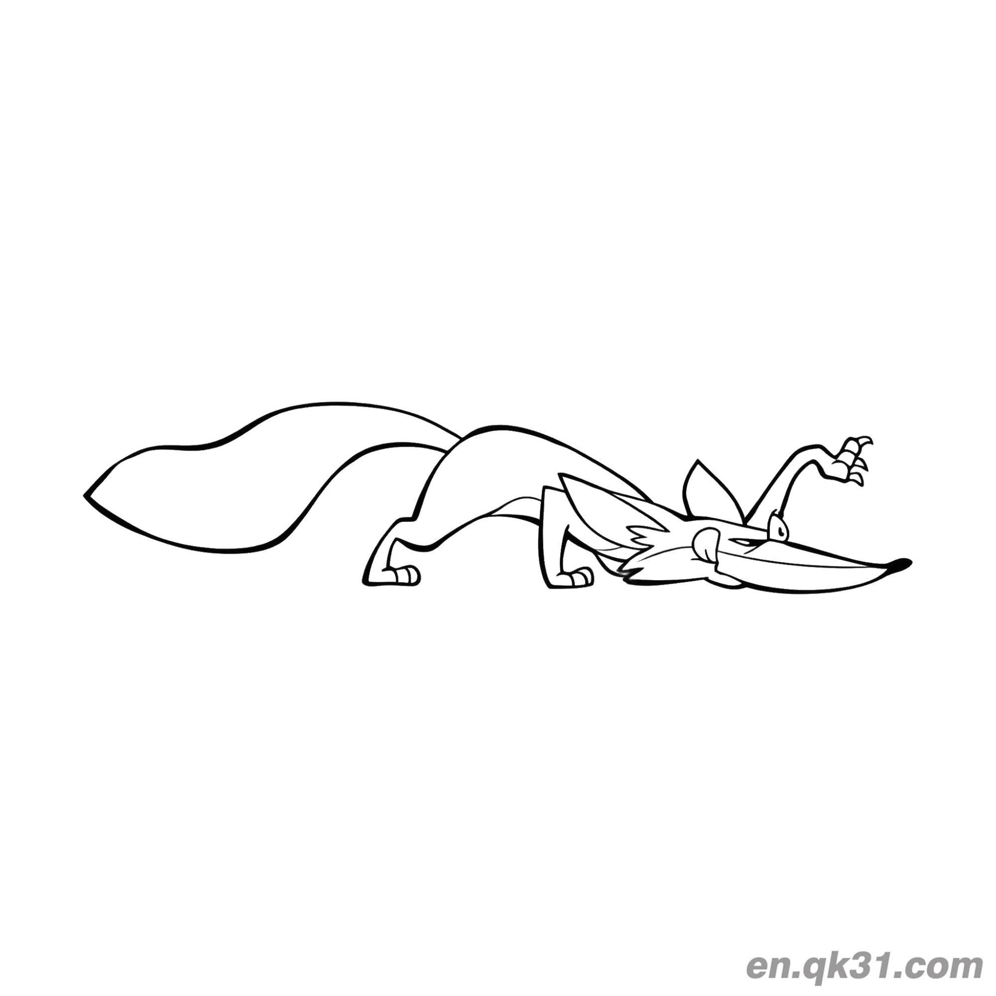 免费 蹲伏狡猾卡通狐狸涂色页 简笔画涂色页