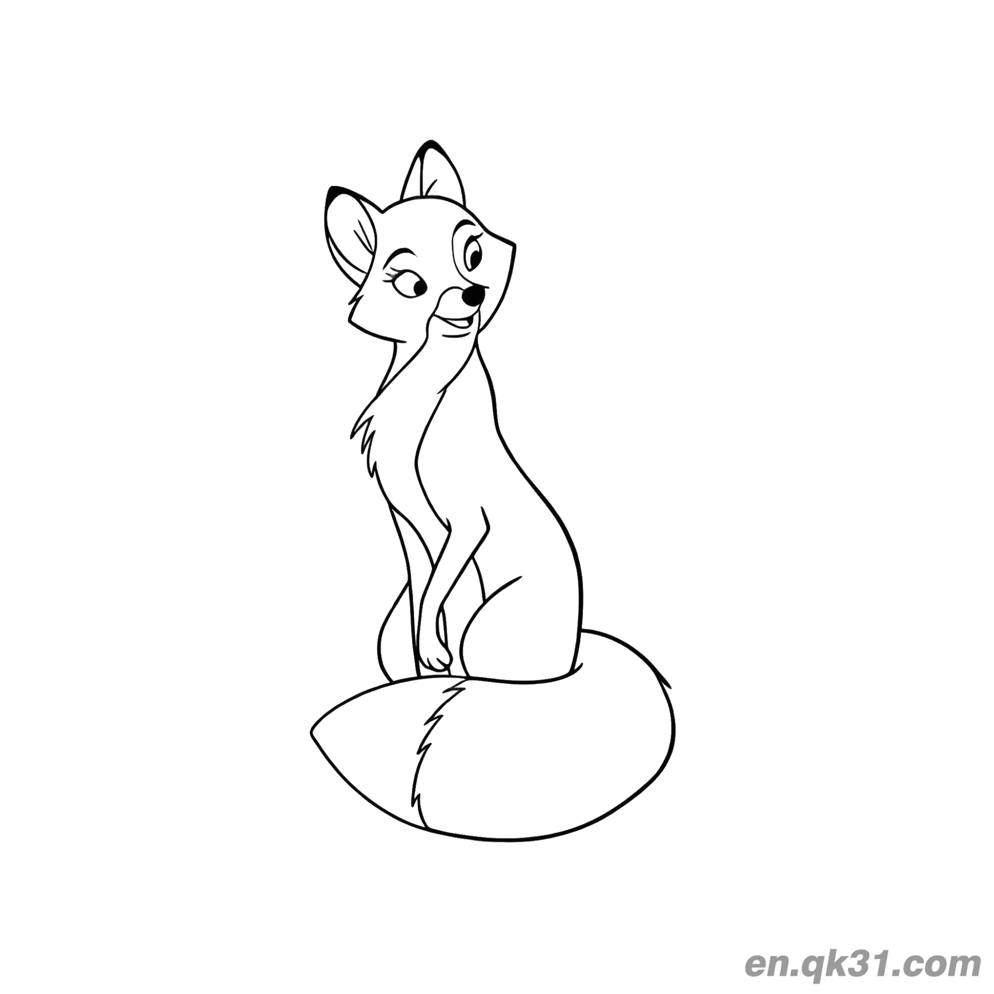 免费 优雅坐姿狐狸涂色页 简笔画涂色页