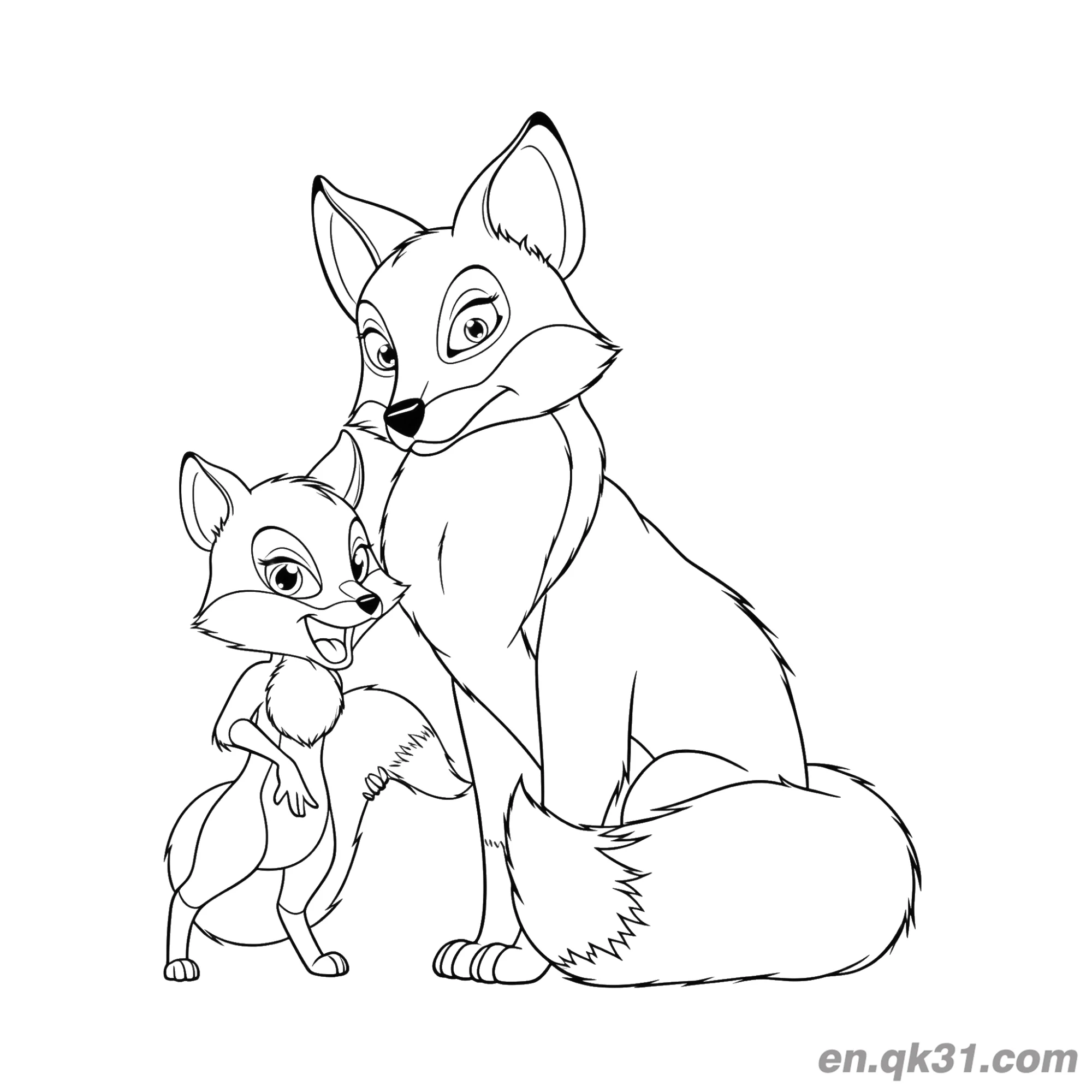 免费 狐狸母子涂色页 简笔画涂色页