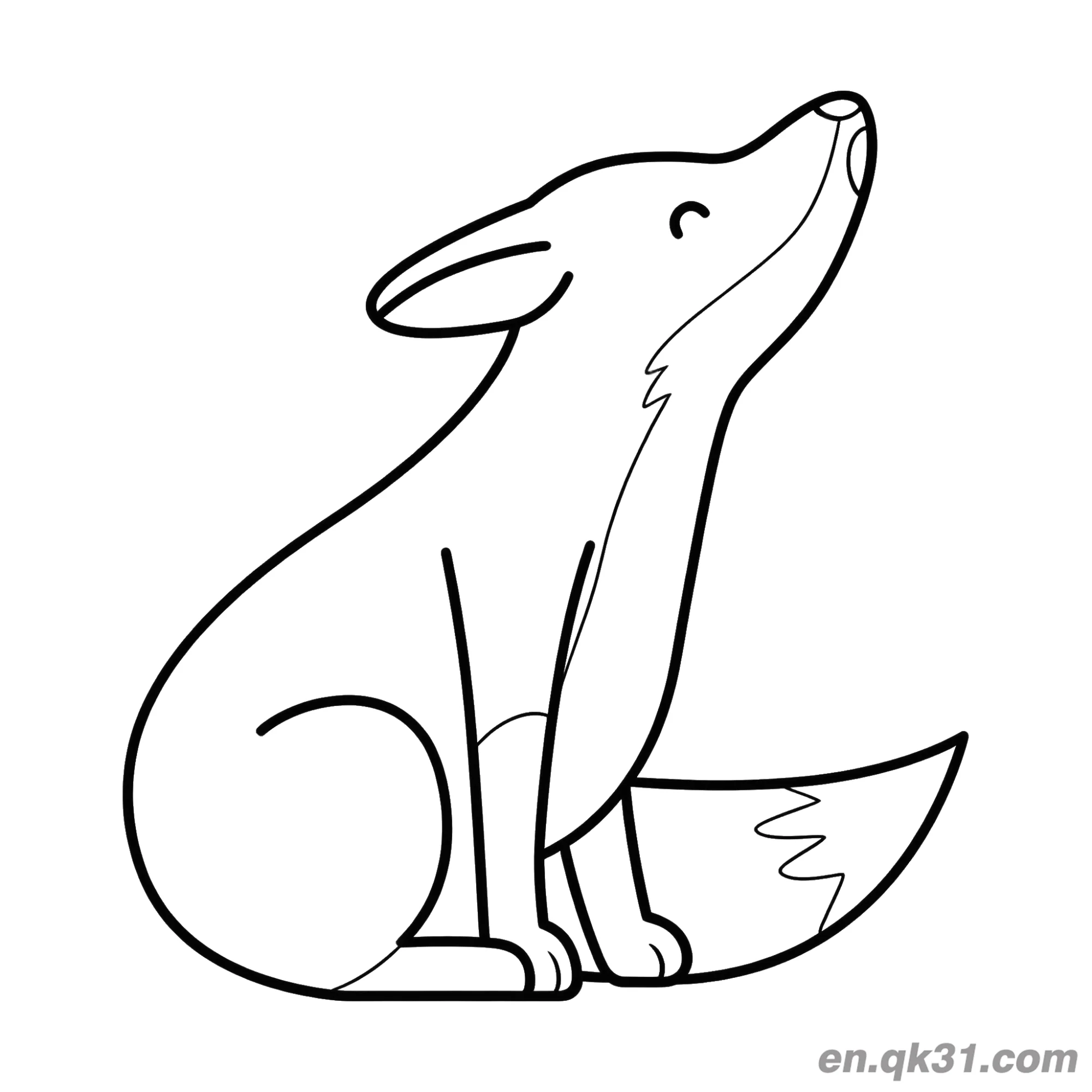 免费 坐着仰望狐狸涂色页 简笔画涂色页