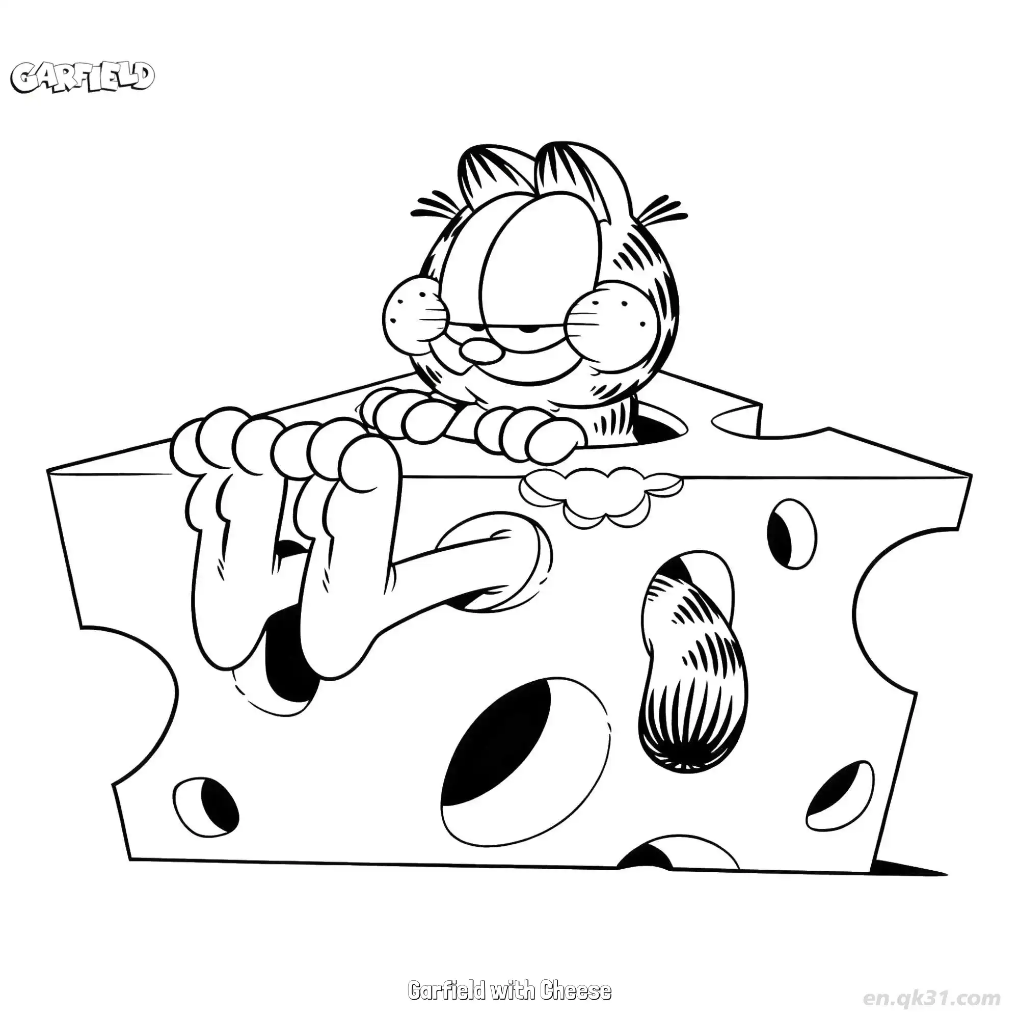 免费 吃奶酪的加菲猫 简笔画 素描 涂鸦 - 免费可打印加菲猫 下载PDF 简笔画涂色页