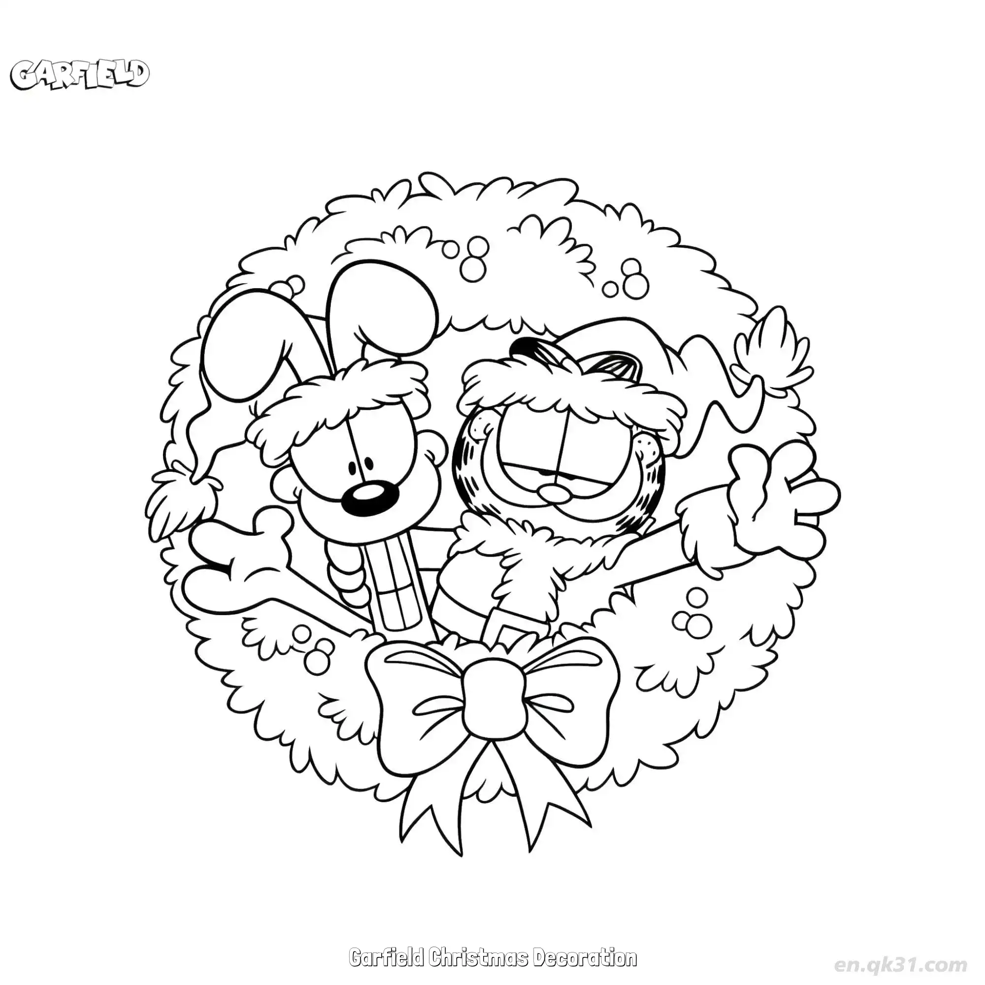 免费 装饰圣诞的加菲猫 简笔画 素描 涂鸦 - 免费可打印加菲猫 下载PDF 简笔画涂色页