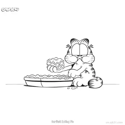 吃派的加菲猫 简笔画 素描 涂鸦 - 免费可打印加菲猫 下载PDF – 免费可打印简笔画涂色画
