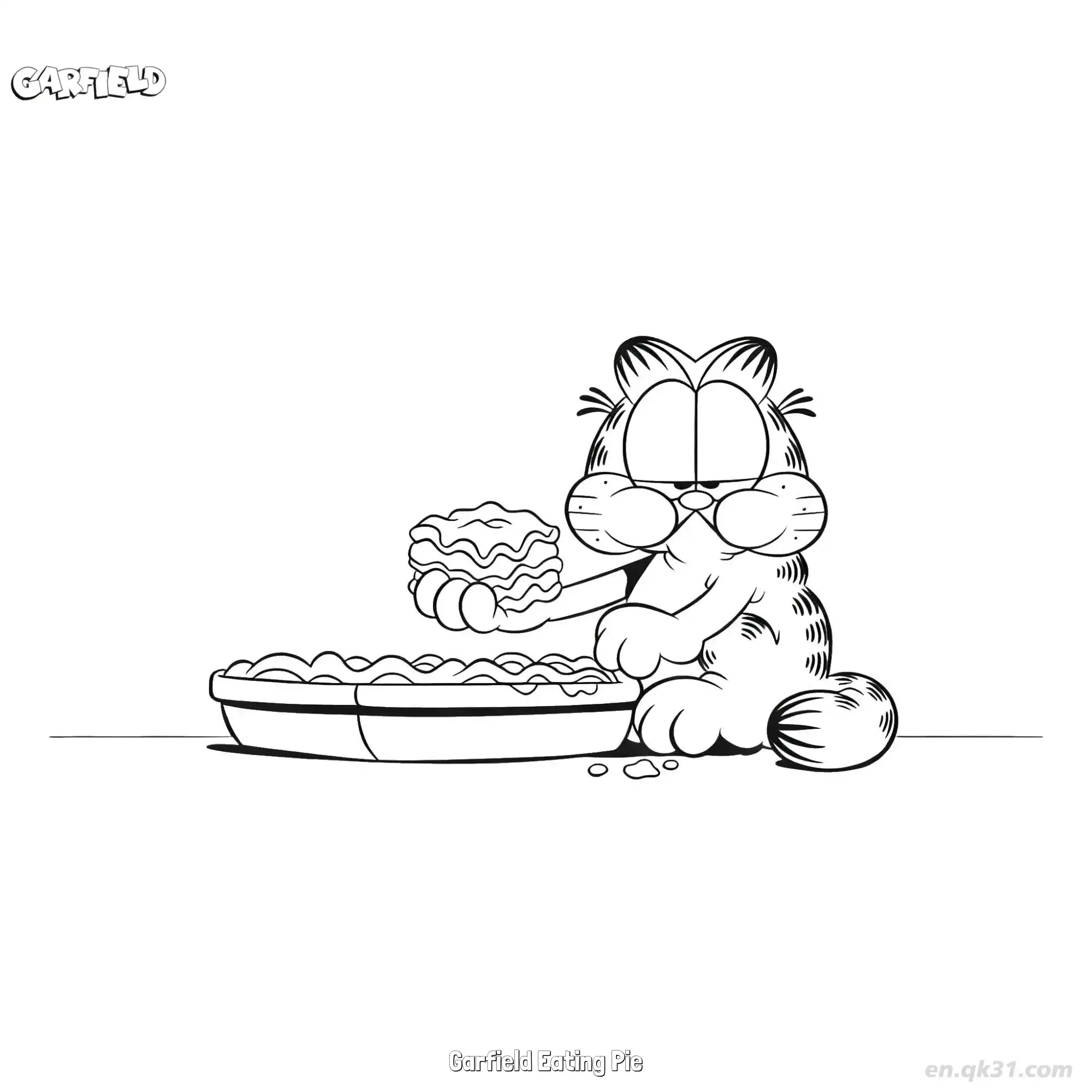 免费 吃派的加菲猫 简笔画 素描 涂鸦 - 免费可打印加菲猫 下载PDF 简笔画涂色页