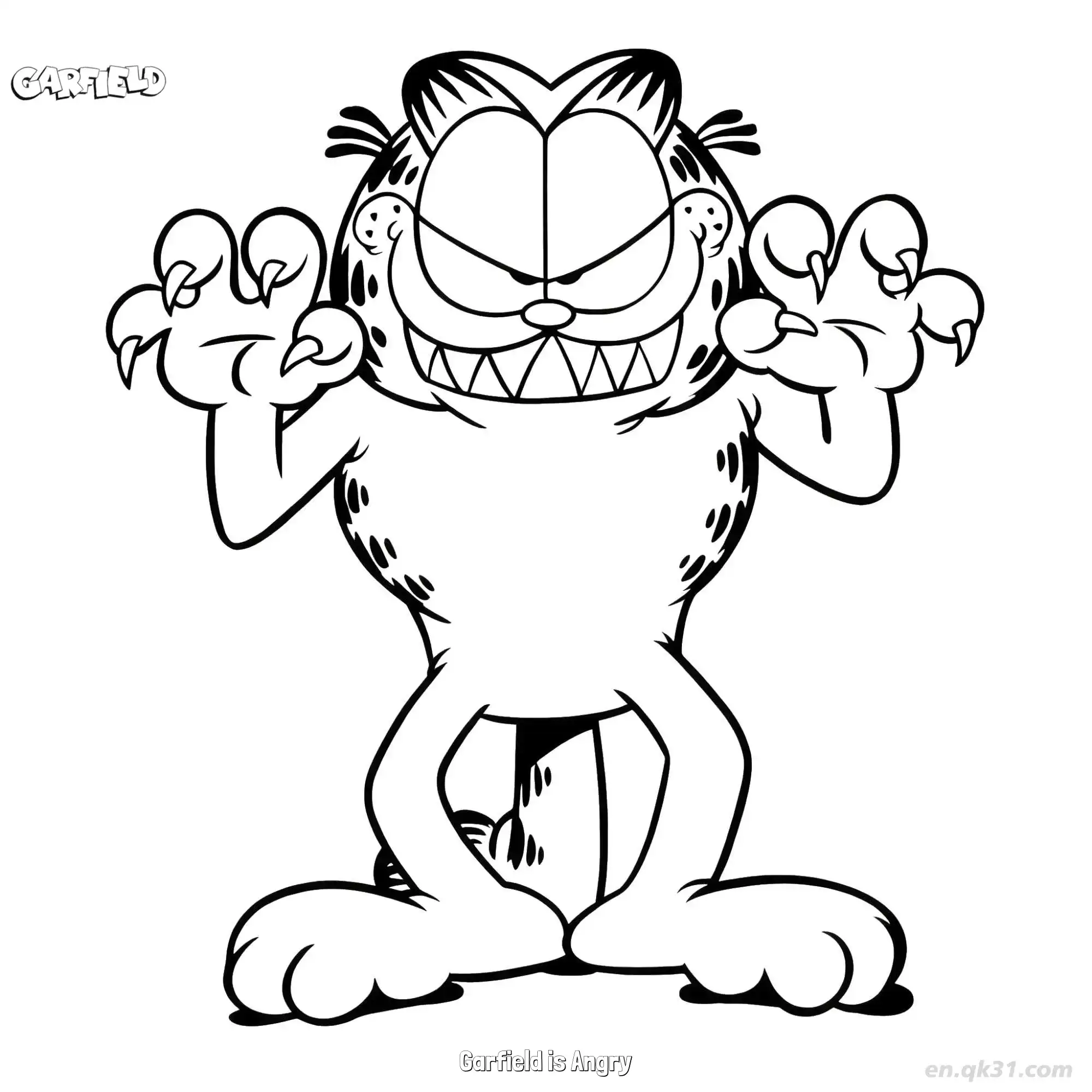 免费 生气的加菲猫 简笔画 素描 涂鸦 - 免费可打印加菲猫 下载PDF 简笔画涂色页