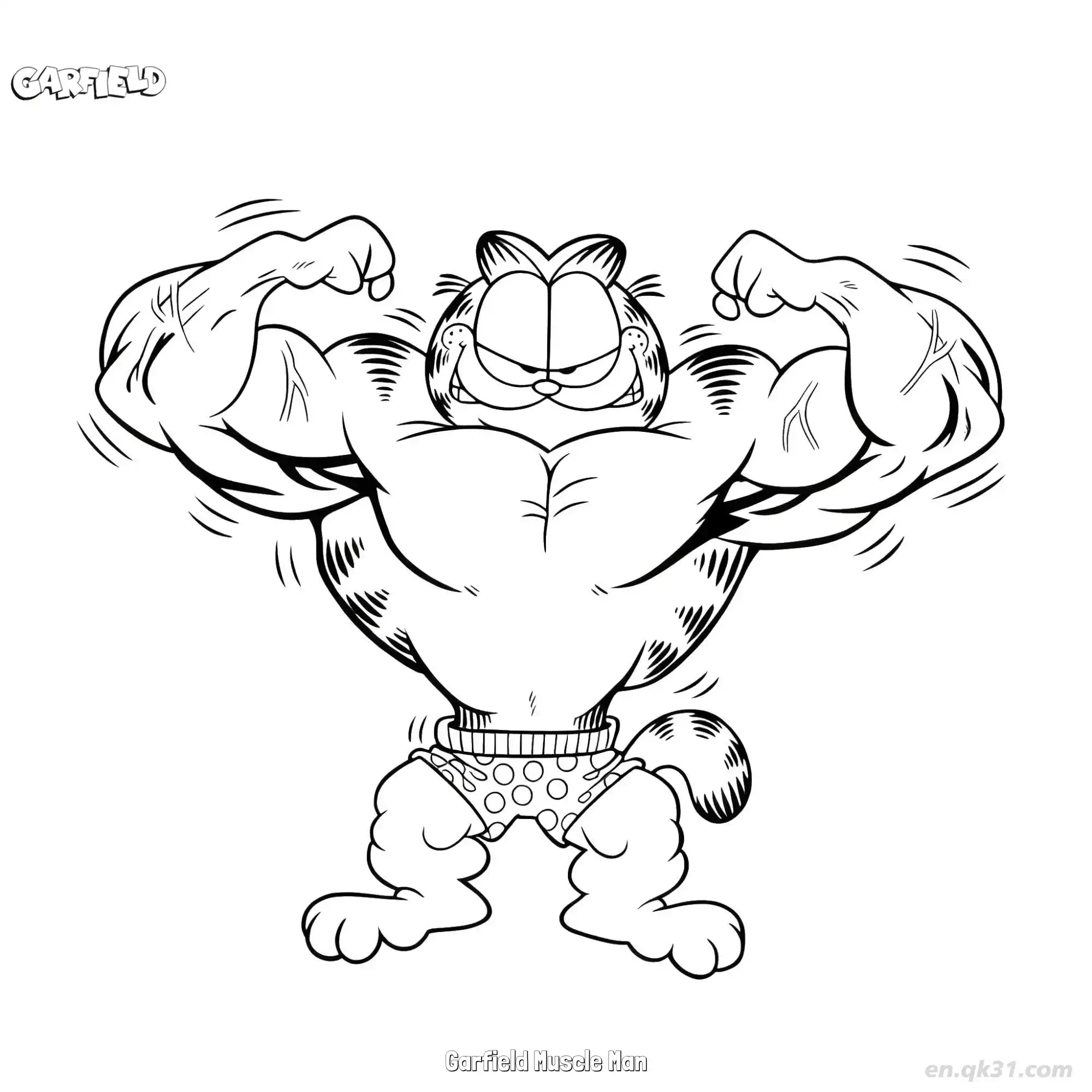 免费 肌肉男加菲猫 简笔画 素描 涂鸦 - 免费可打印加菲猫 下载PDF 简笔画涂色页