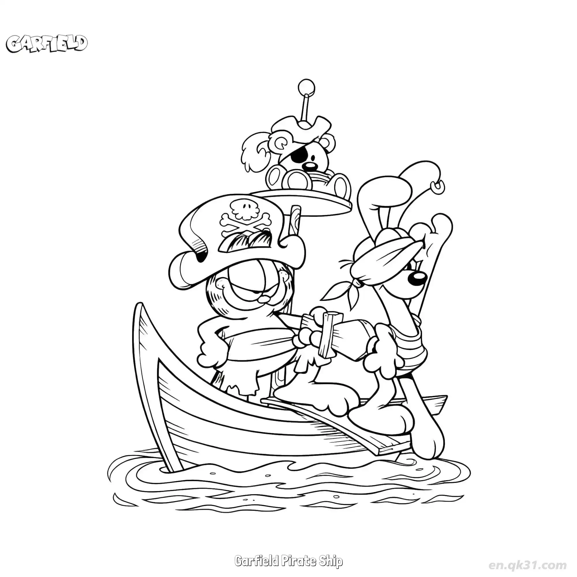 免费 海盗船上的加菲猫 简笔画 素描 涂鸦 - 免费可打印加菲猫 下载PDF 简笔画涂色页