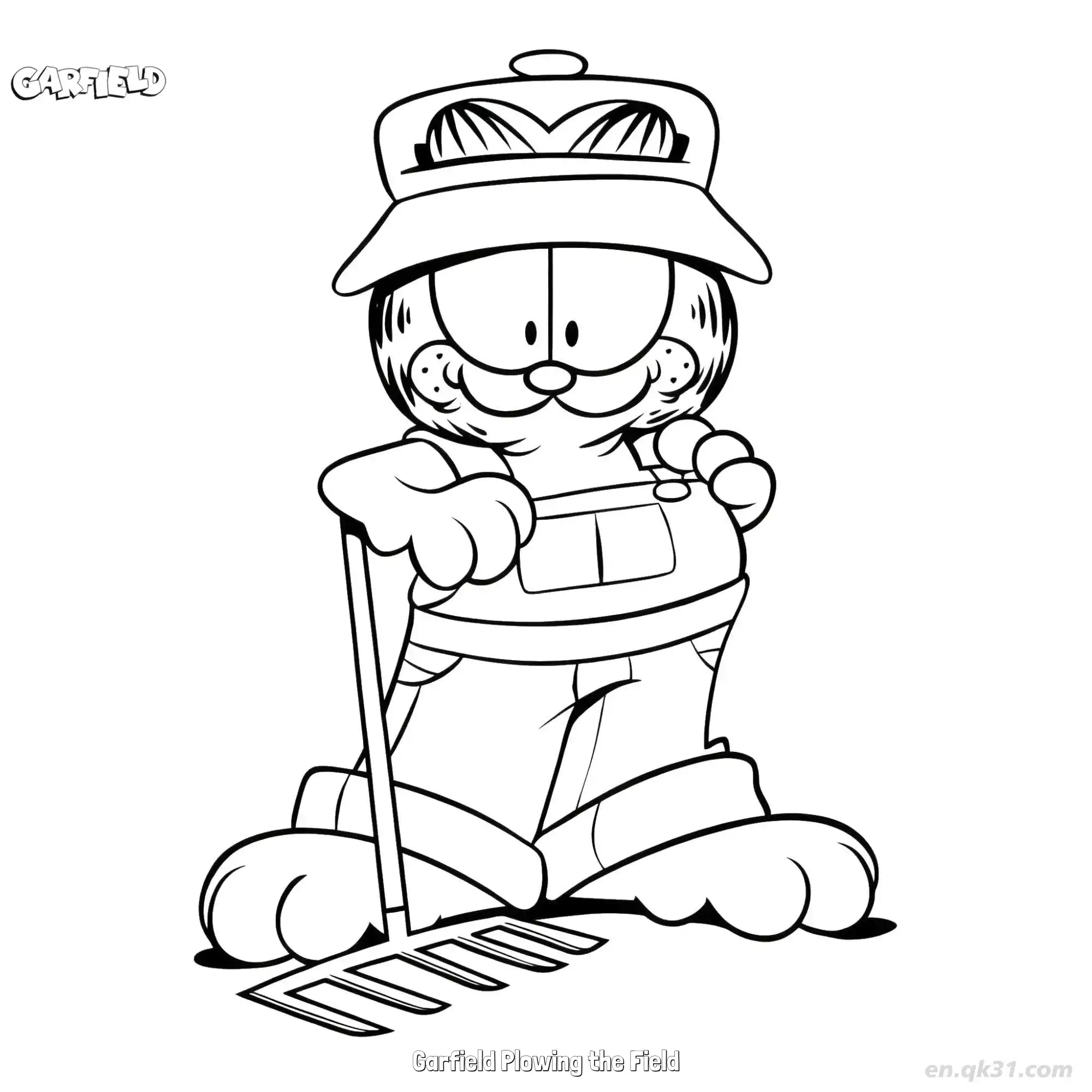 耕地的加菲猫 简笔画 素描 涂鸦 - 免费可打印加菲猫 下载PDF简笔画涂色画 – 为儿童和成人提供的免费可打印简笔画涂色画
