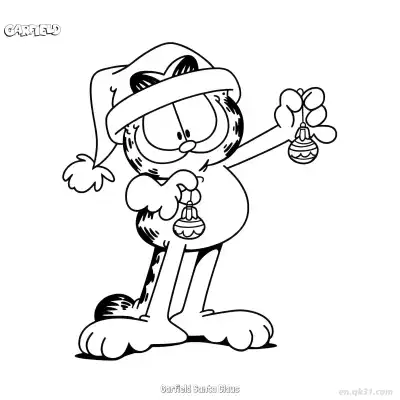 圣诞老人加菲猫 5简笔画 素描 涂鸦 - 免费可打印加菲猫 下载PDF – 免费可打印简笔画涂色画