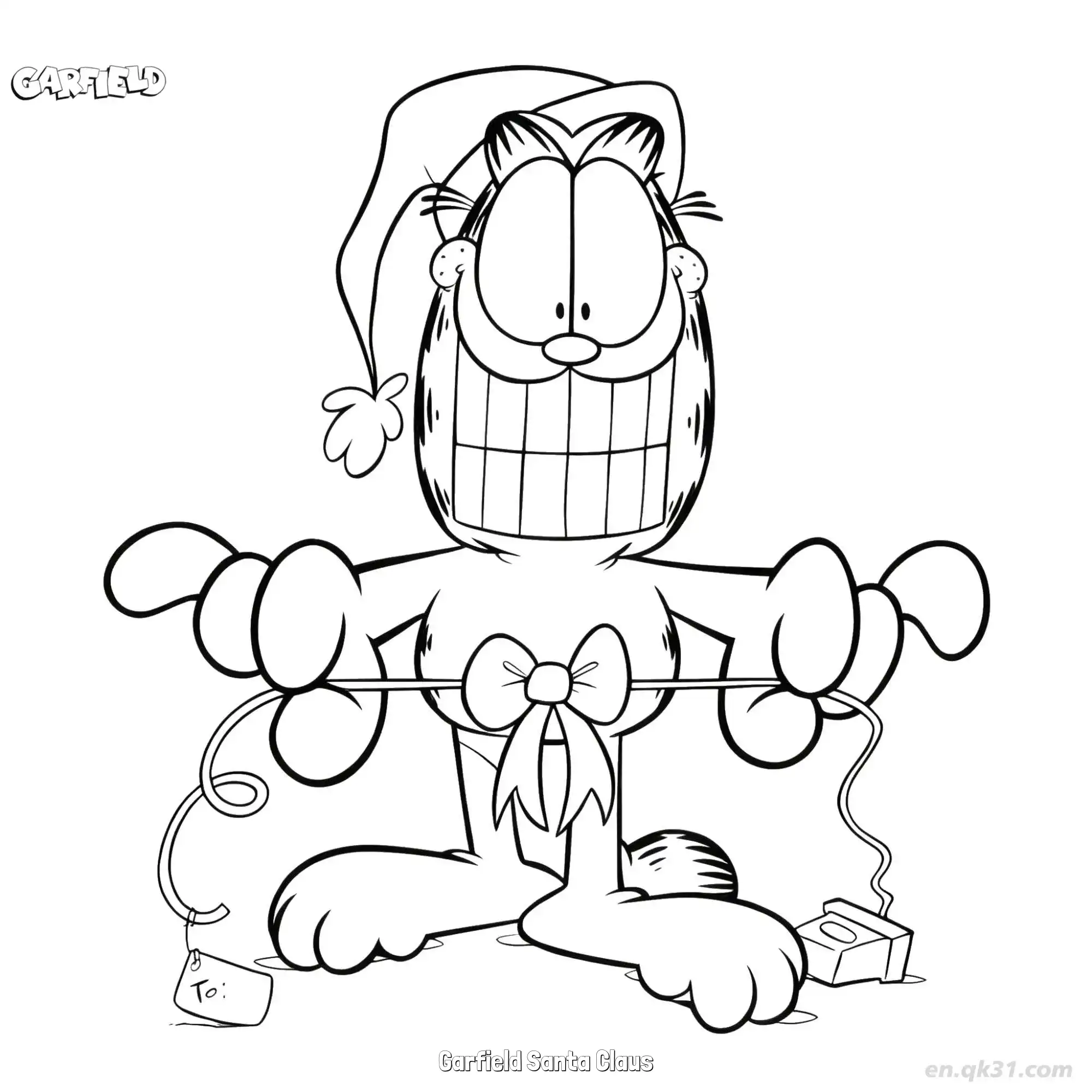 免费 圣诞老人加菲猫 6简笔画 素描 涂鸦 - 免费可打印加菲猫 下载PDF 简笔画涂色页
