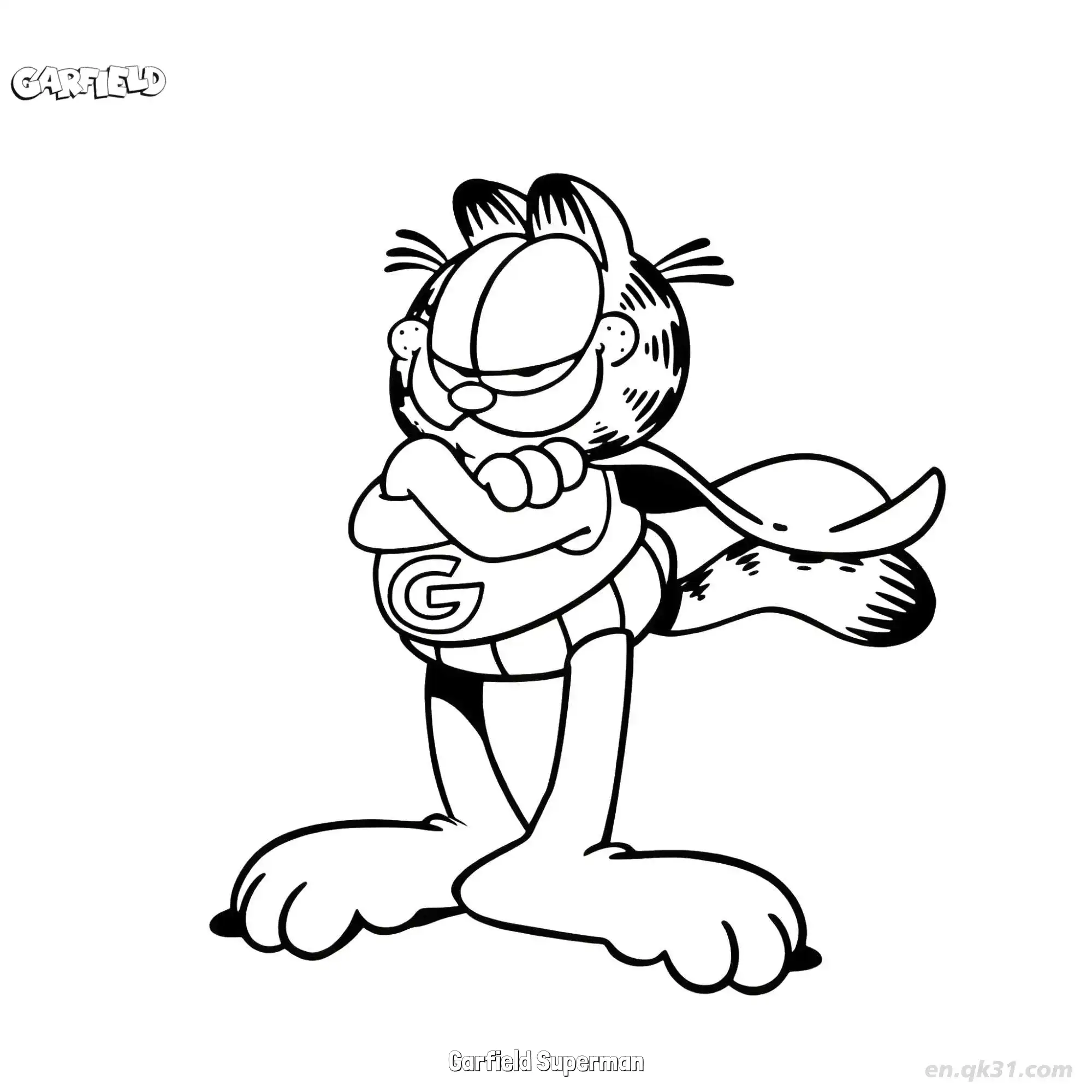 超人加菲猫 2简笔画 素描 涂鸦 - 免费可打印加菲猫 下载PDF简笔画涂色画 – 为儿童和成人提供的免费可打印简笔画涂色画