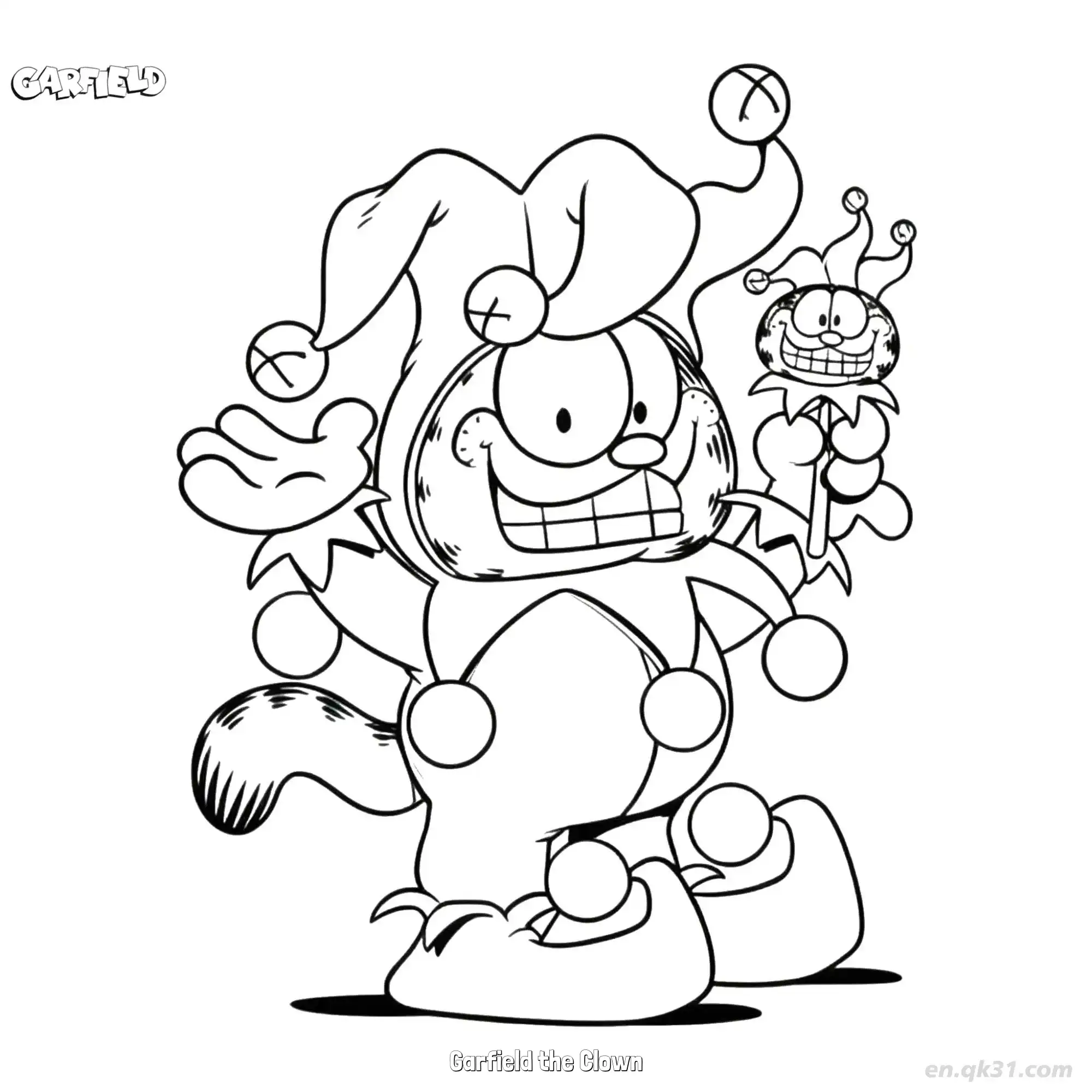 小丑加菲猫 简笔画 素描 涂鸦 - 免费可打印加菲猫 下载PDF简笔画涂色画 – 为儿童和成人提供的免费可打印简笔画涂色画