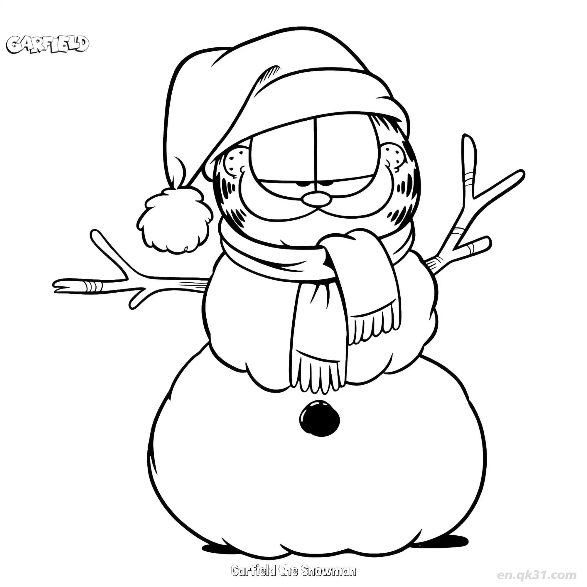 雪人加菲猫 简笔画 素描 涂鸦 - 免费可打印加菲猫 下载PDF简笔画涂色画 – 为儿童和成人提供的免费可打印简笔画涂色画