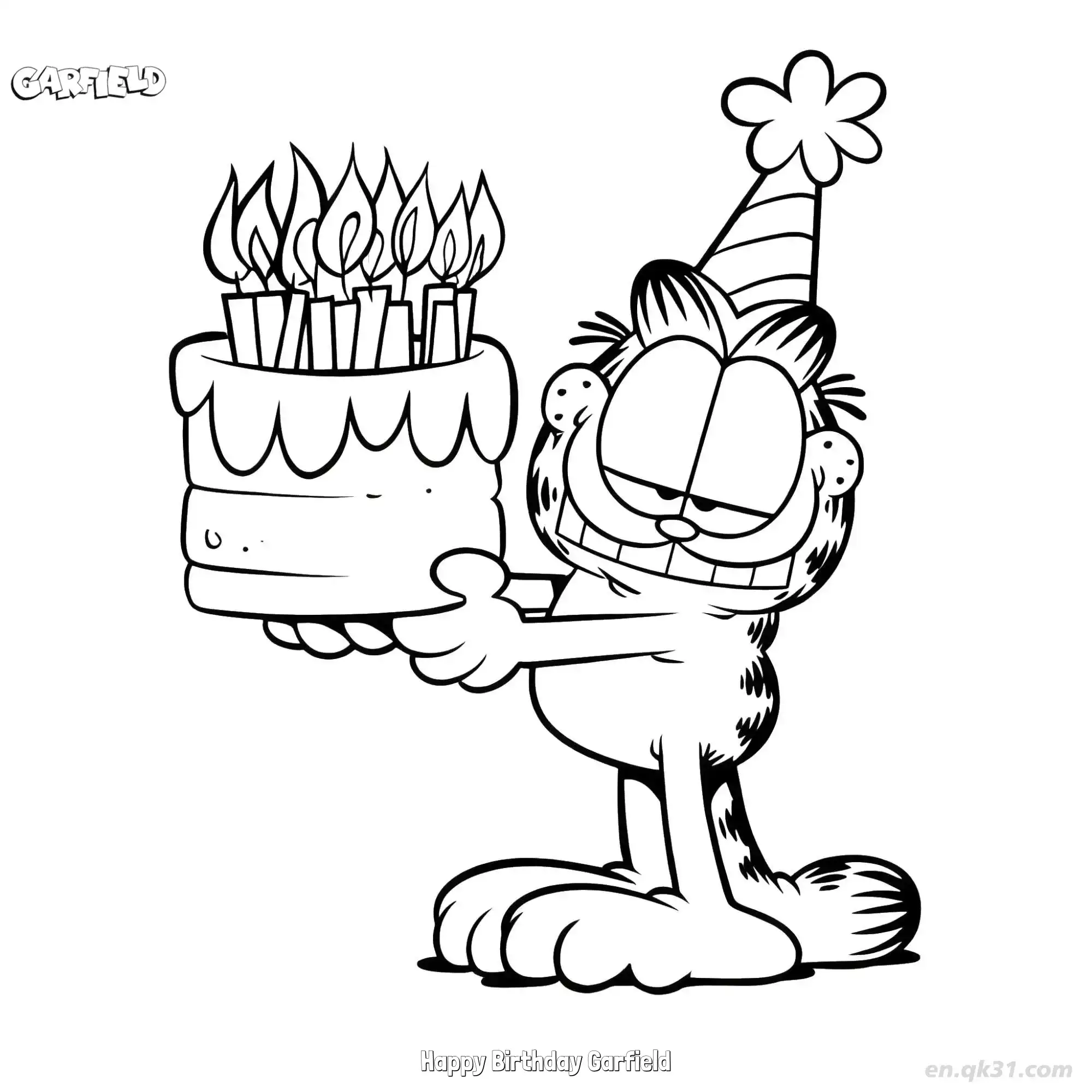 免费 生日快乐加菲猫 简笔画 素描 涂鸦 - 免费可打印加菲猫 下载PDF 简笔画涂色页
